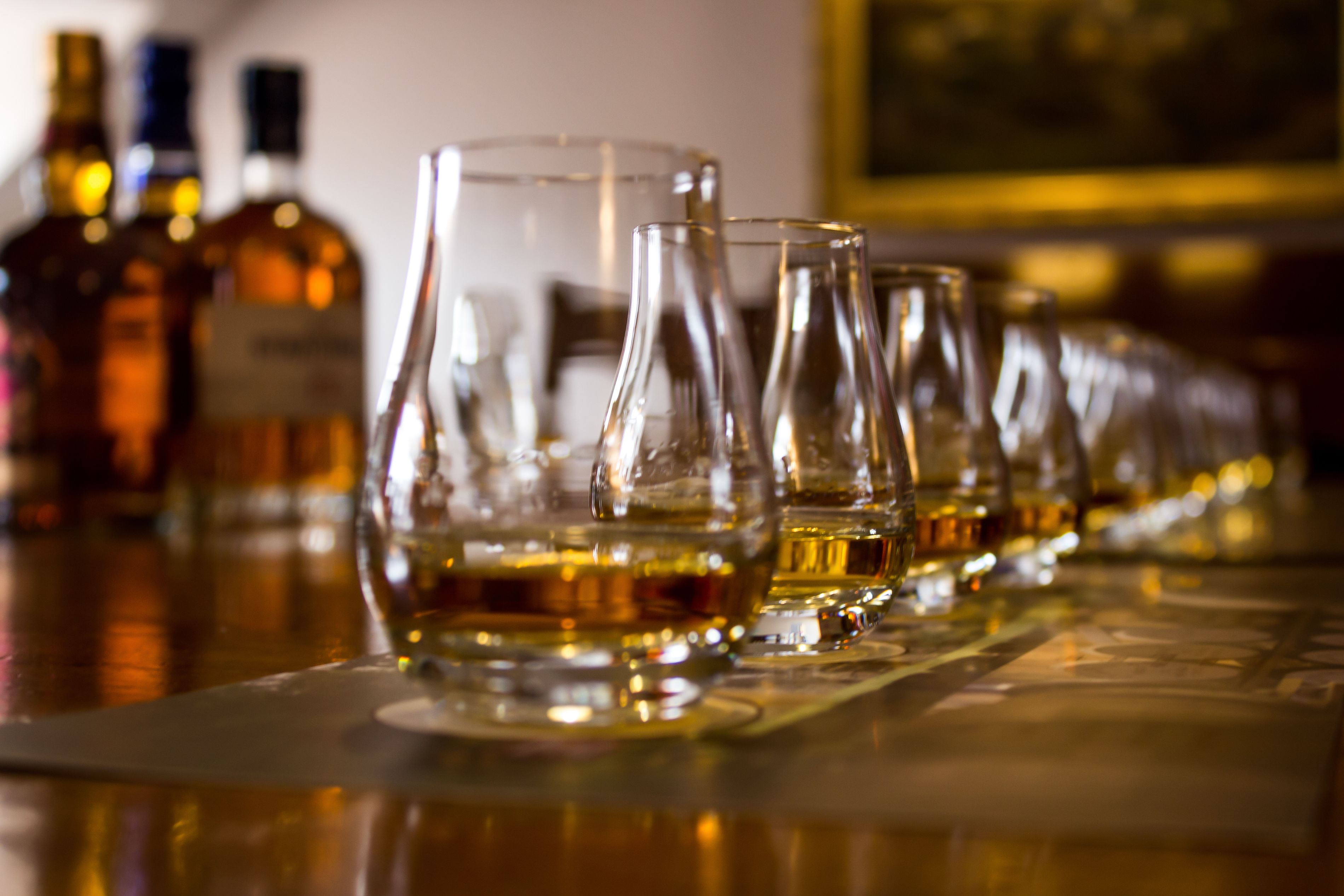 whiskey glasses at a tasting