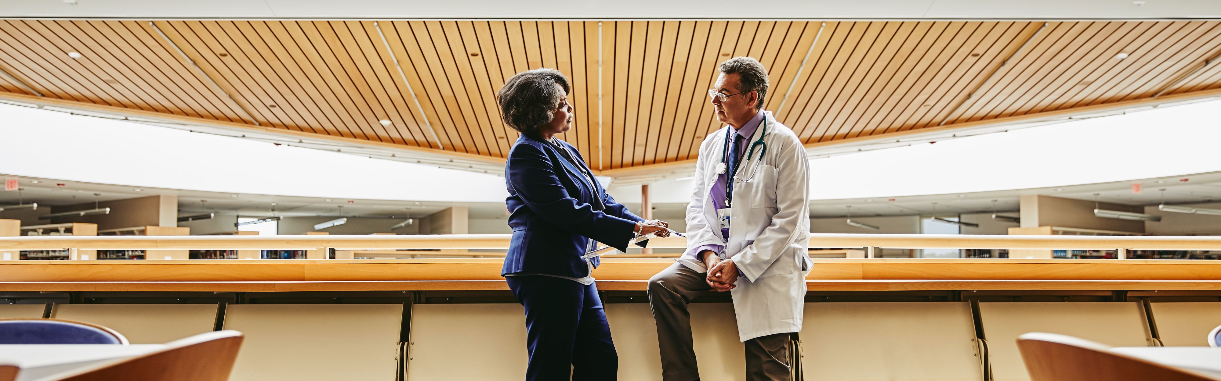 Doctors talking in medical building