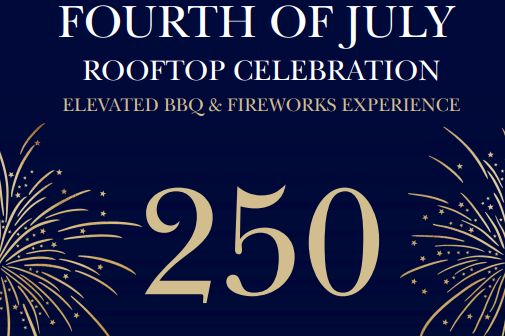 Promotional graphic for Fourth of July Celebration, Elevated BBQ and Fireworks Experience.