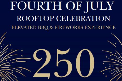 Promotional graphic for Fourth of July Celebration, Elevated BBQ and Fireworks Experience.