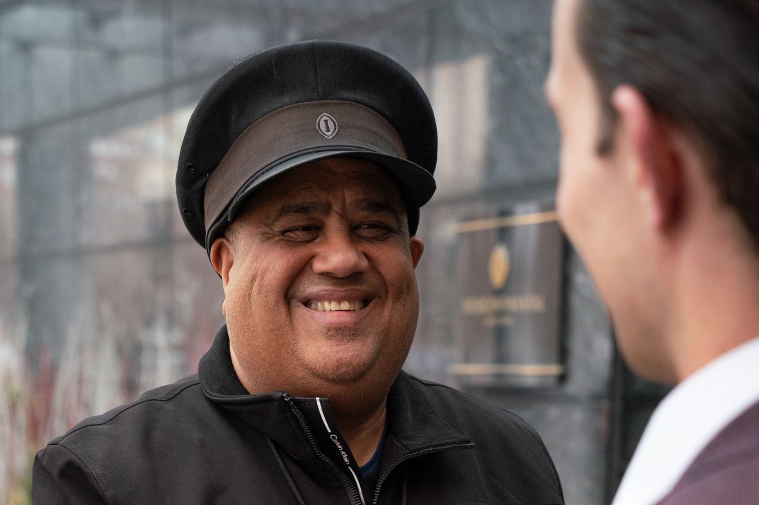 Bellman talking to a guest.
