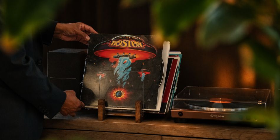 Vinyl record display at InterContinental Boston