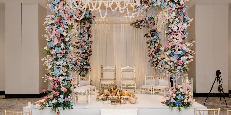 Floral arch set up for a wedding.