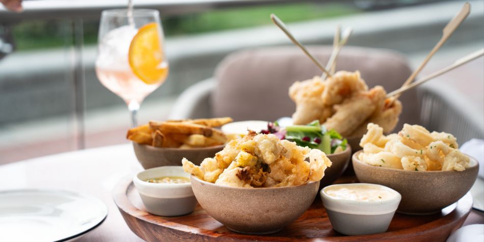 Fried appetizers from on-site restaurant at IC Boston.