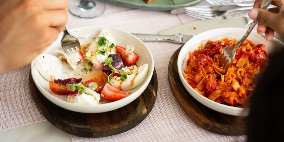 Fresh pasta and a strawberry salad at Matria.