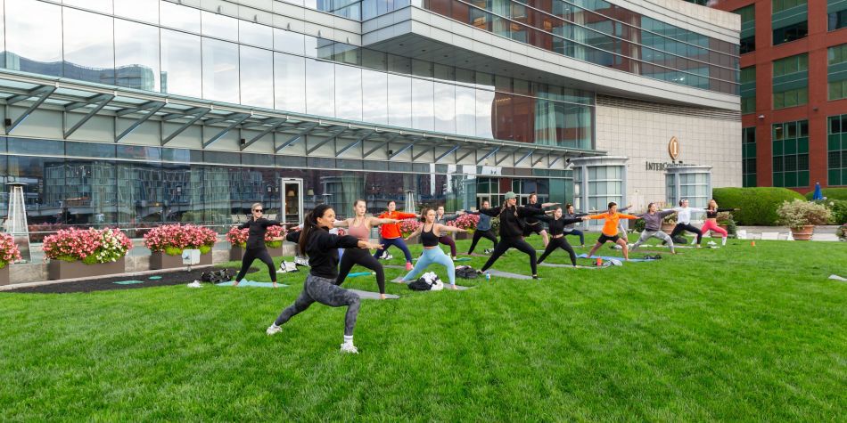 morning yoga with a group of people