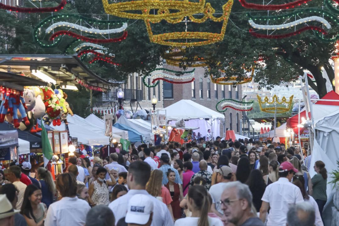 Crowd in the street at North End Feast.