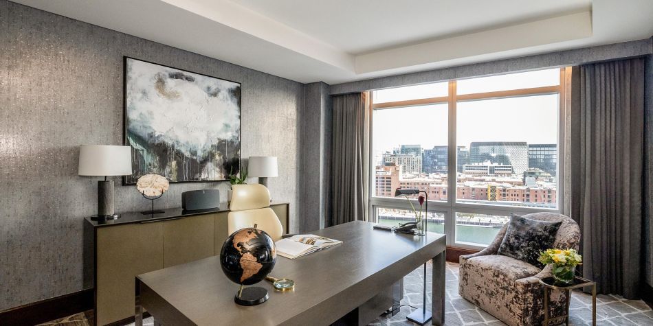 Presidential Suite private office with desk and harbor view