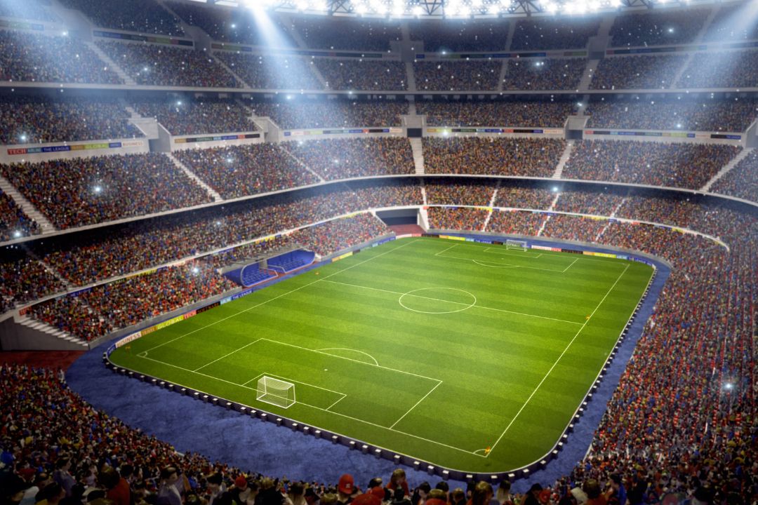 Soccer stadium filled with fans.