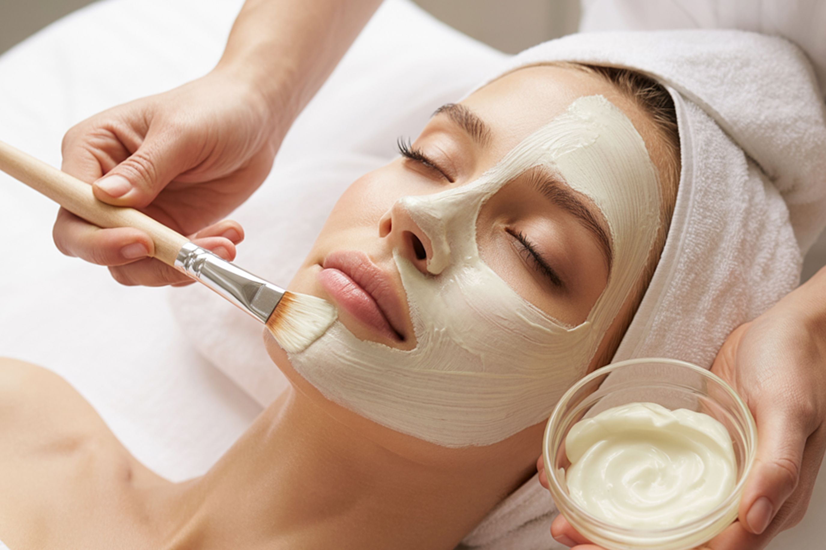 Woman receiving a spa facial.