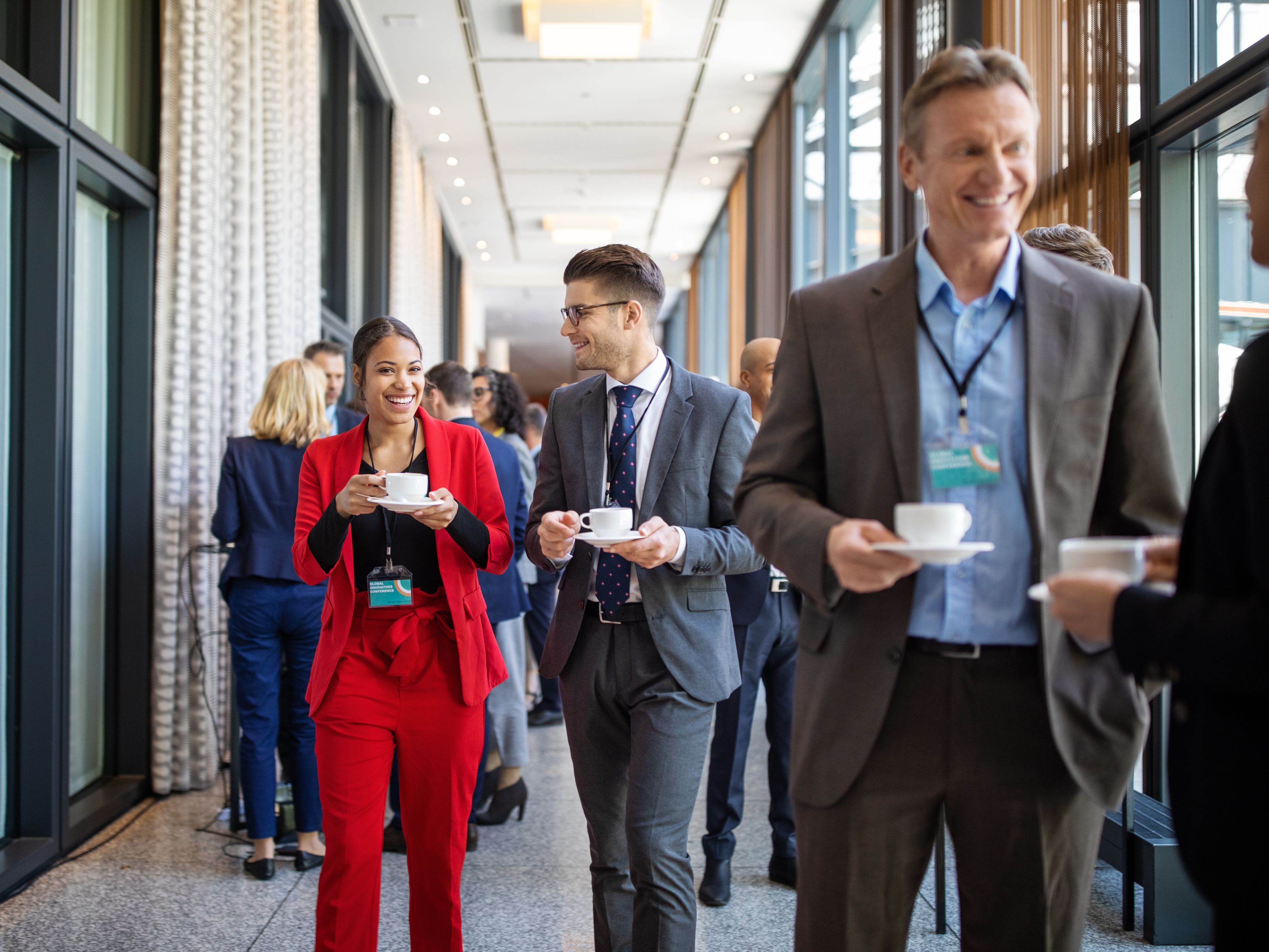 Business professionals traveling for conference 