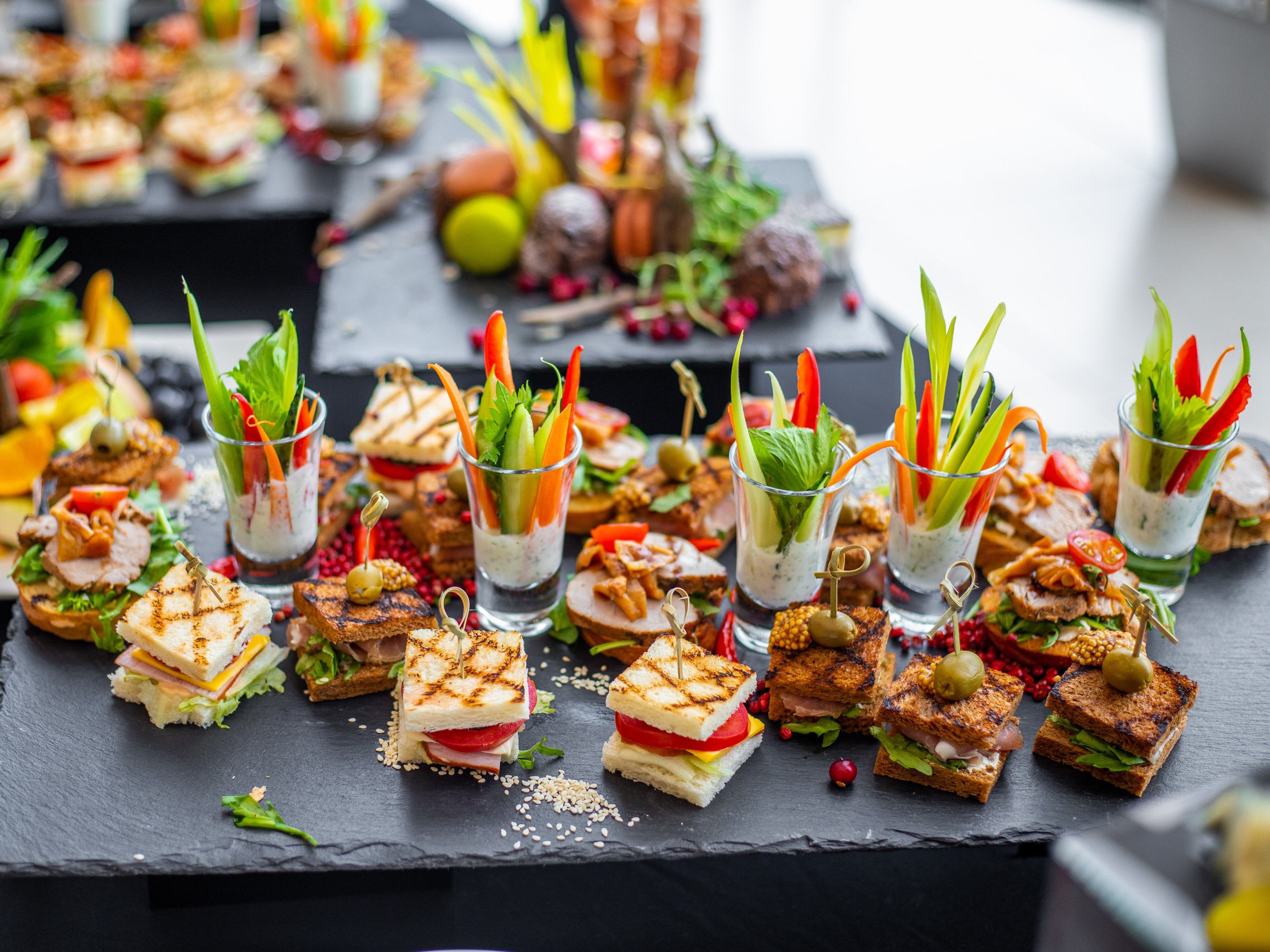 Mini sandwiches on catering display