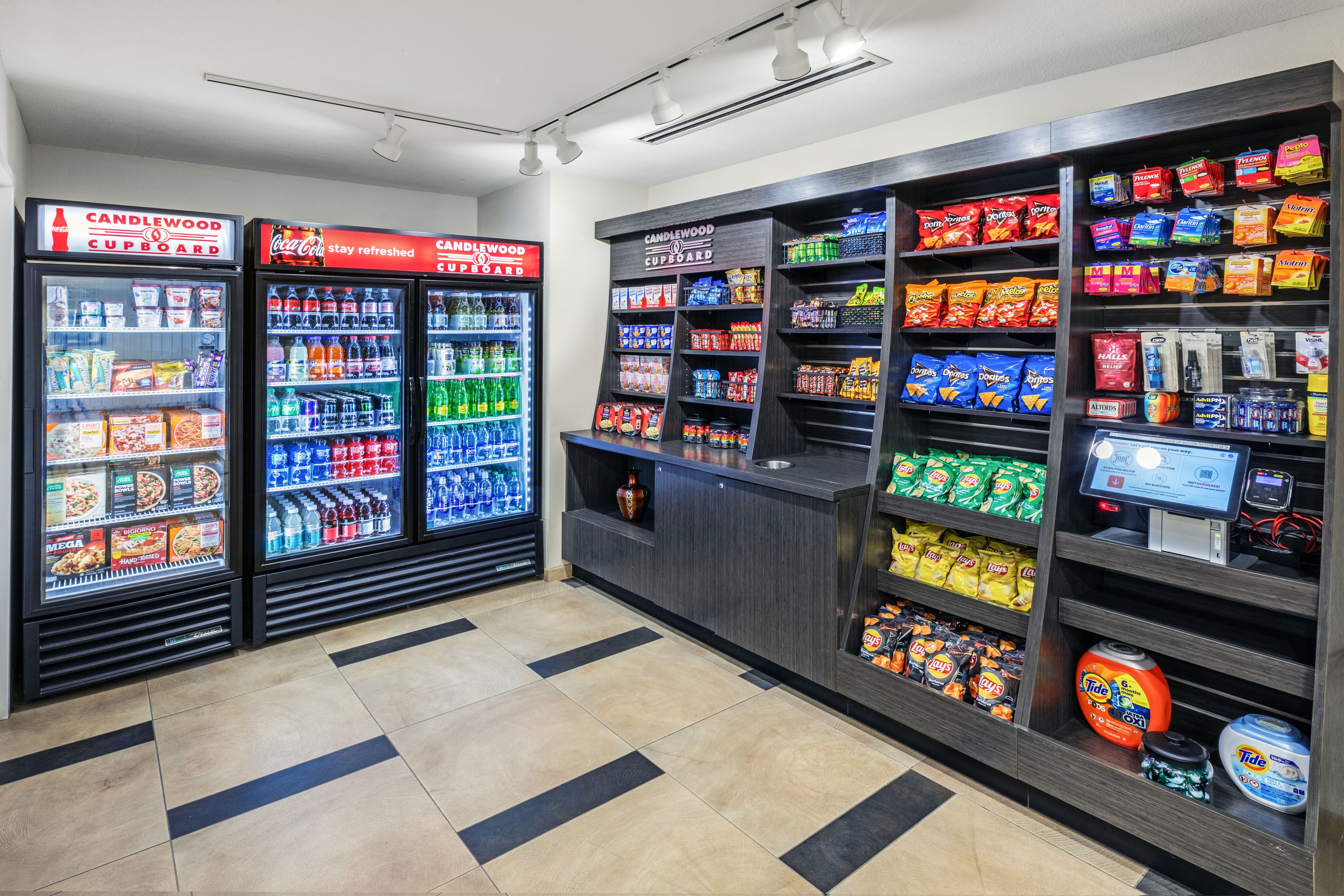 Find snacks and quick meal options in the Candlewood Cupboard
