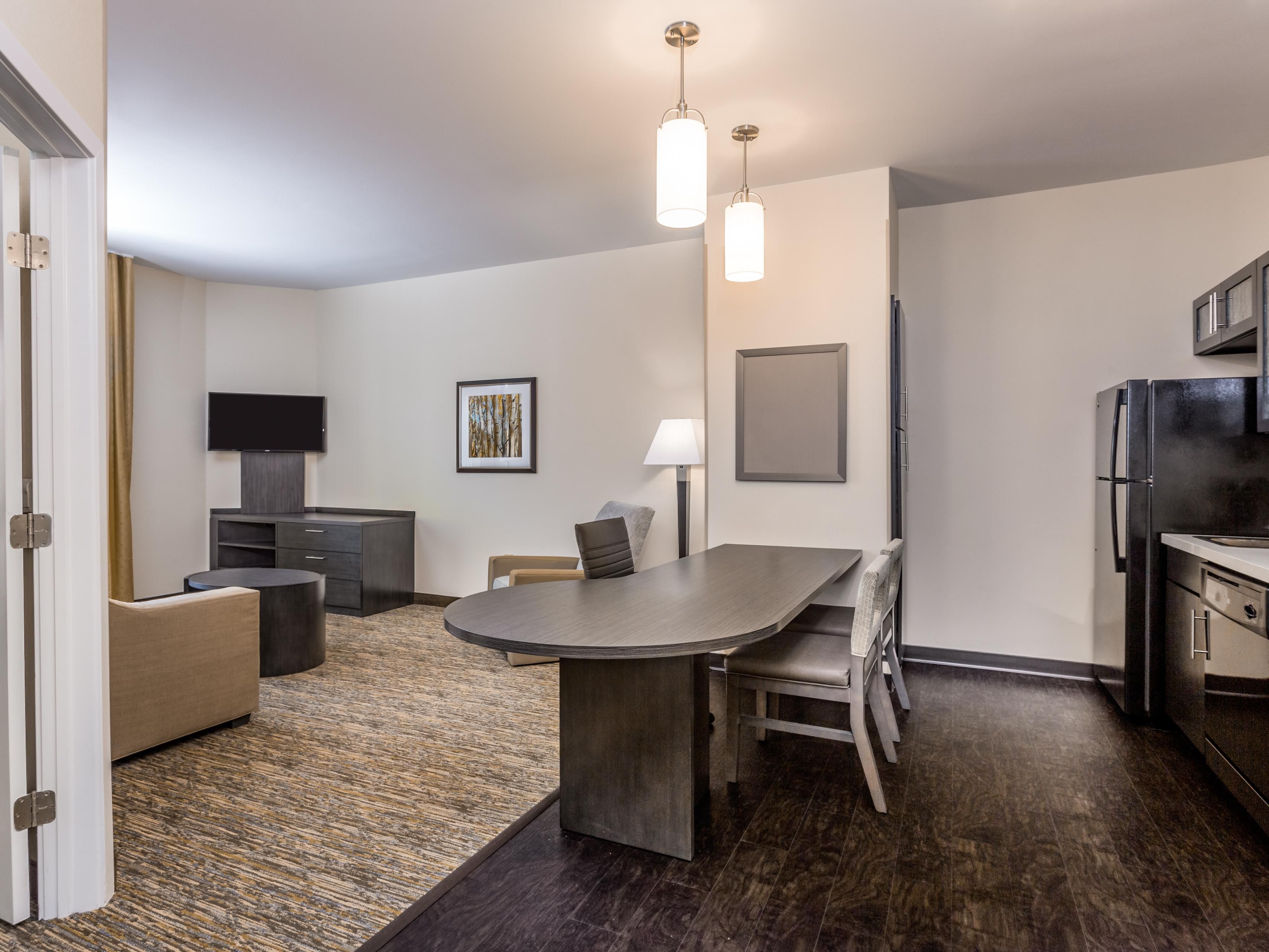 When you are far from home, we know the little things make the biggest difference. All guest suites feature fully-equipped kitchens, on-site complimentary laundry facilities, a Fitness Center and Indoor Pool and a 24-hour market.