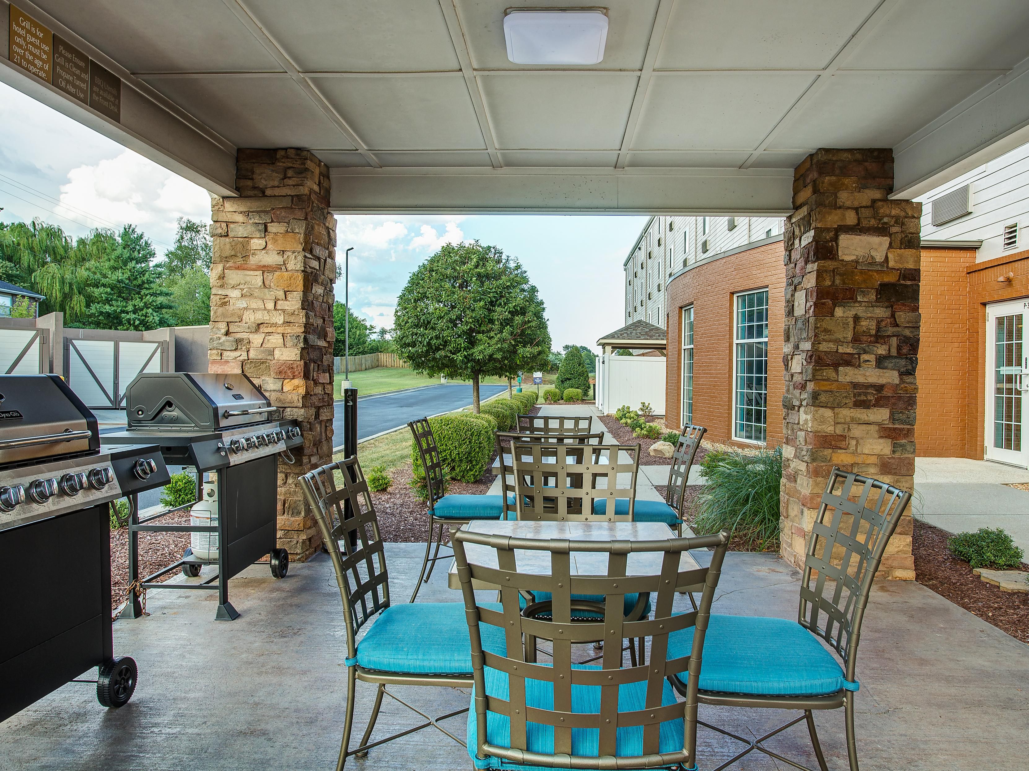 Who says you have to be home for a cookout? Enjoy out outdoor area equipped with grills during your stay! The grilling area also has quick access to our Game Room. 
