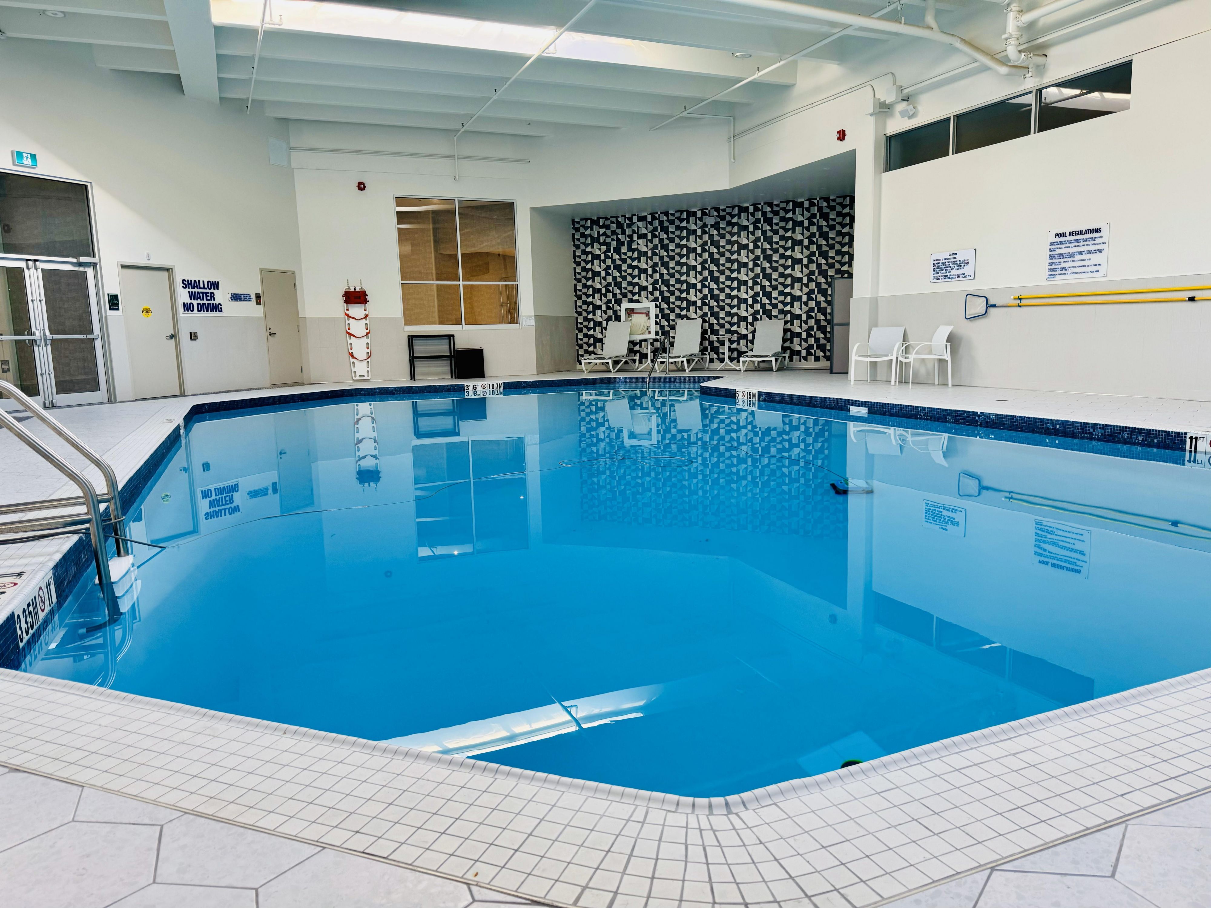 Our heated indoor pool offers a refreshing option for relaxation or casual exercise year-round. Take a dip every morning to start the day with focus and precision or relax in the heated waters at the end of a long workday. Keep up your workout routine at our fitness center with treadmills, elliptical machines, and free weights.