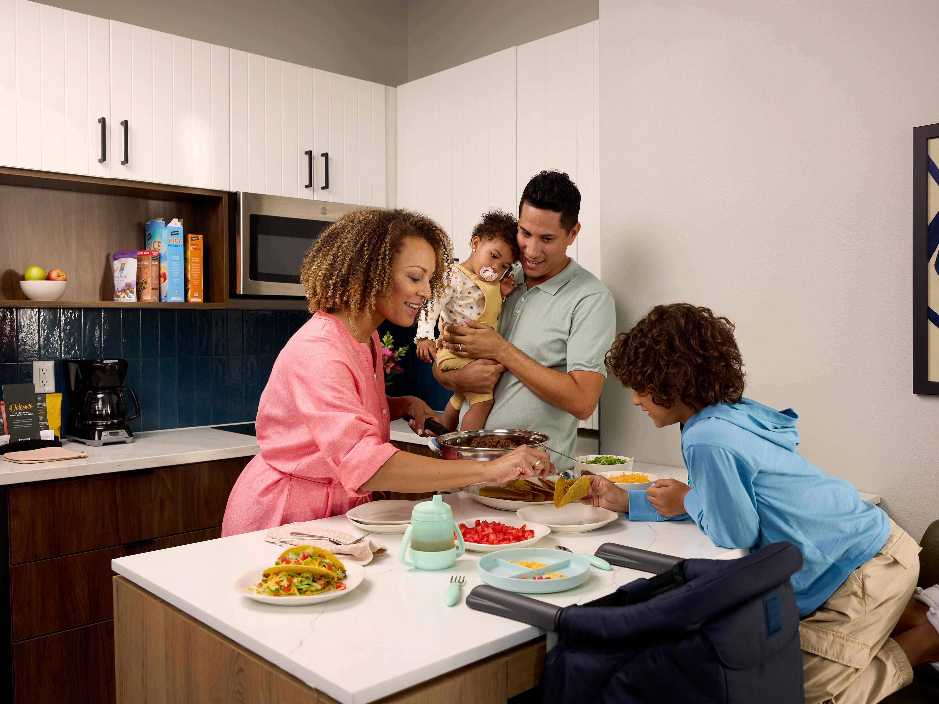 All suites have a fully equipped kitchen for your convenience including, a stove, full-size refrigerator, microwave, dishwasher, cooking and dining utensils and ample counter space.