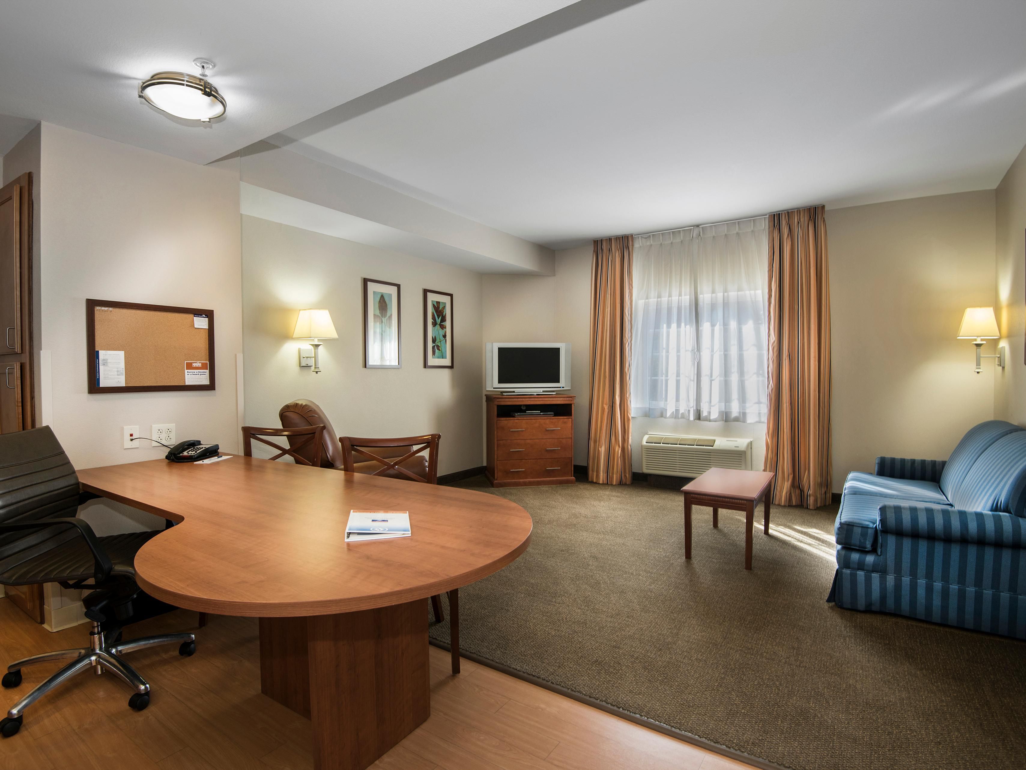 Our Suite offers large rooms with separate workspace with sofa.