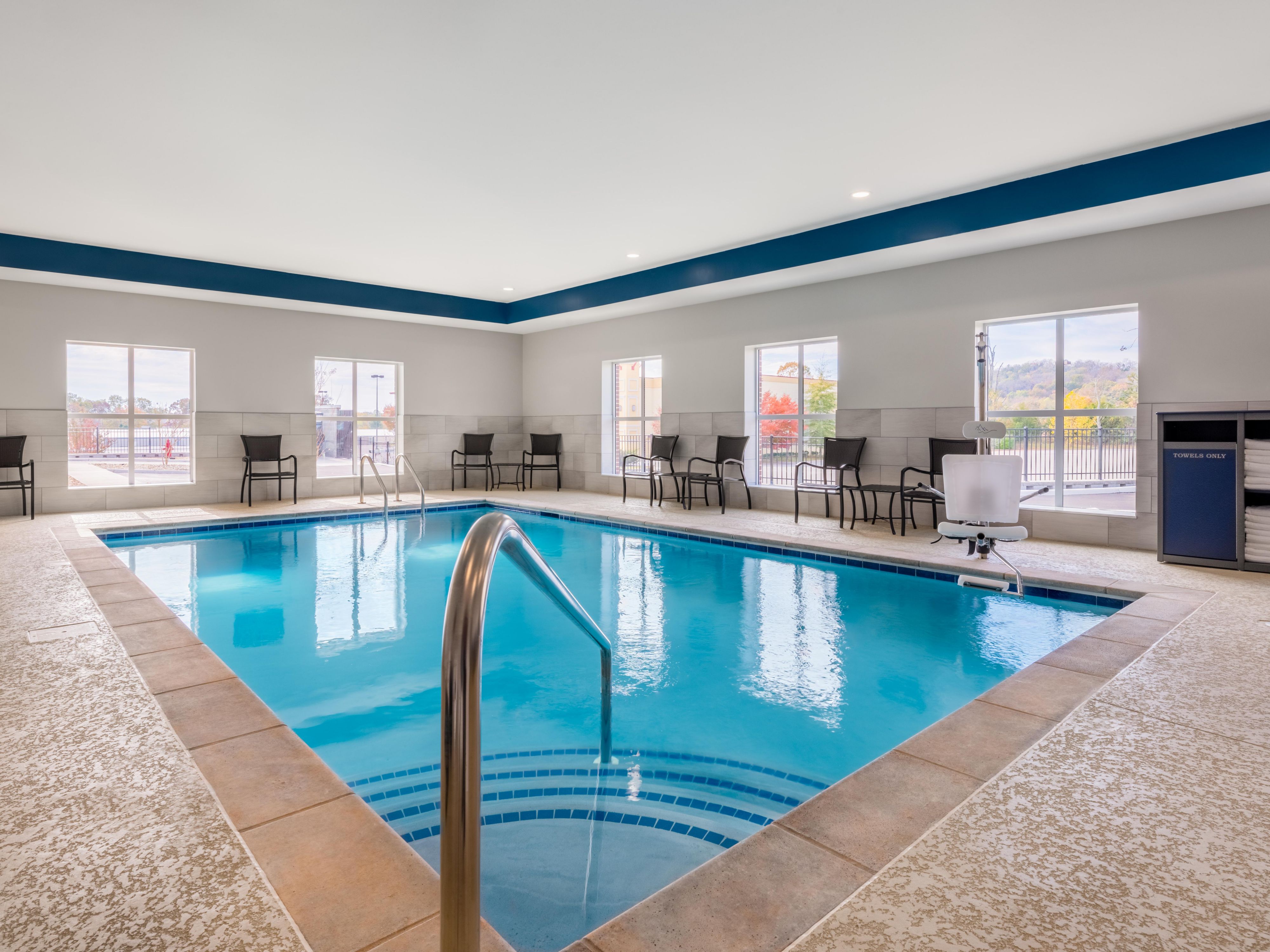 Dive into relaxation and fun at our indoor pool. Whether you want to relax after a long day of work or play, start your morning with an energizing dip or swimming laps to get your exercise in, and enjoy our outdoor pool during your stay. 