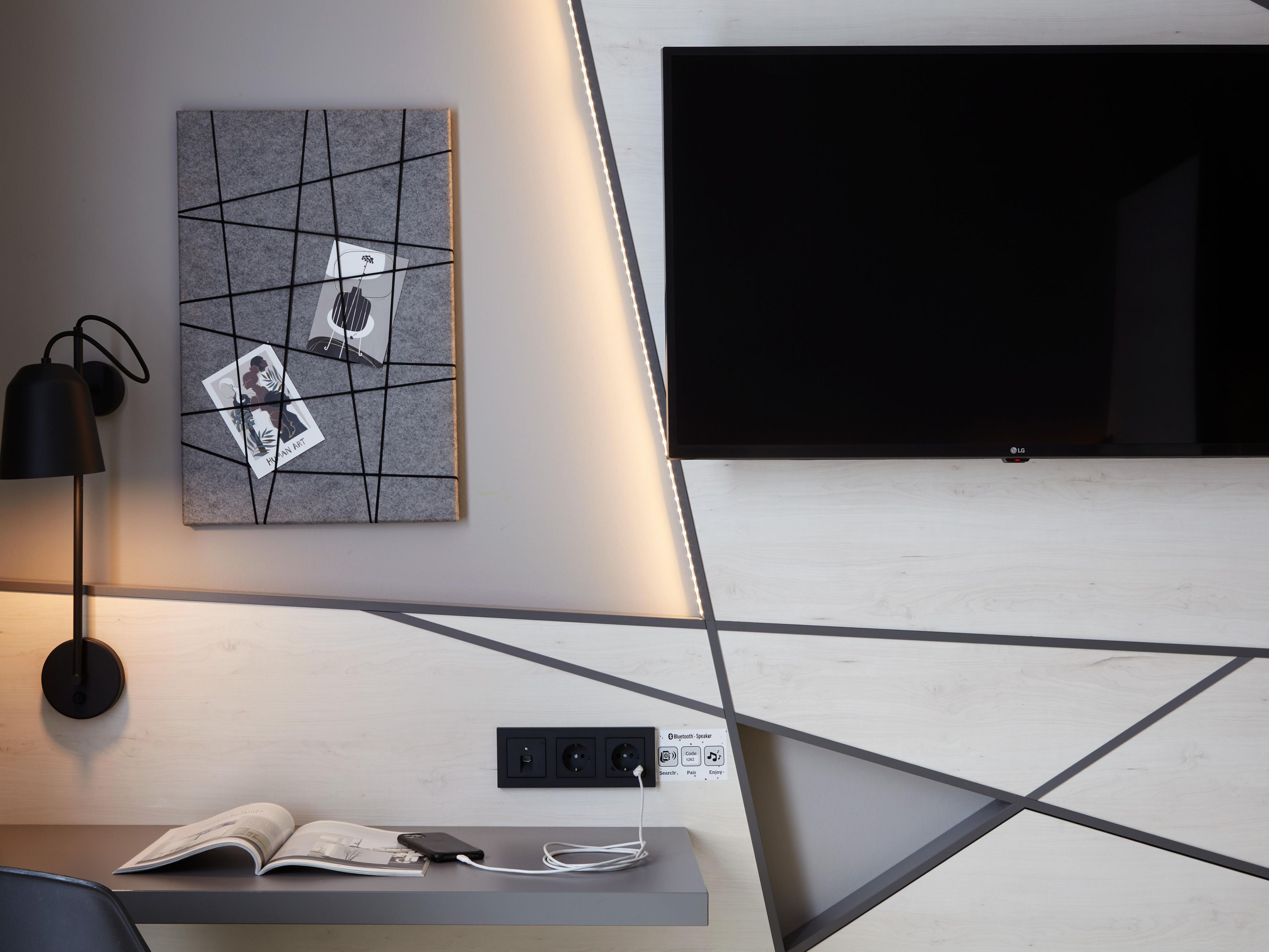 "Do you like listening to your favourite radio station, your own playlist or the latest news in the morning? 
Then simply connect your smartphone to the sound system in your room. After all, your own wake-up routine is still the best."