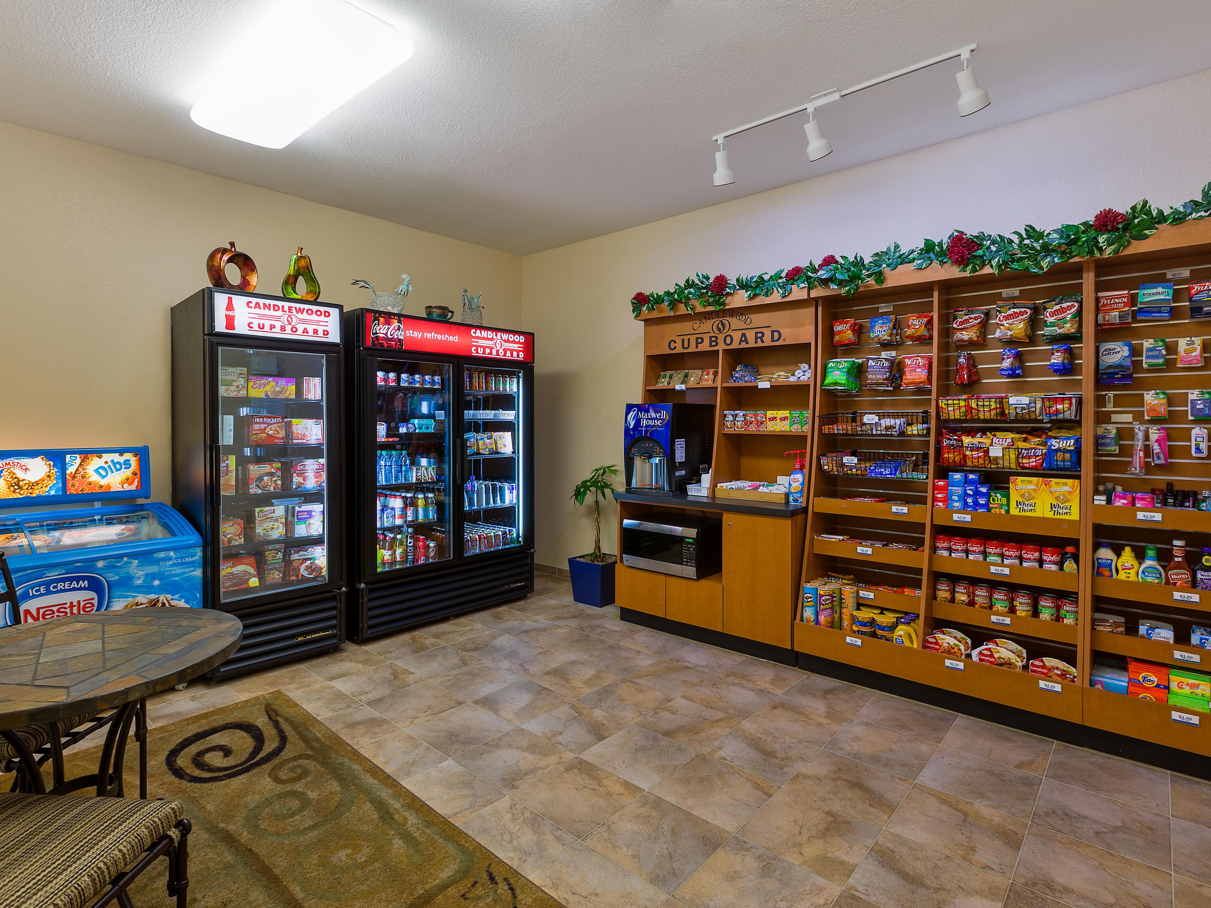 Welcome to Candlewood Suites Decatur Medical Center where our 24-hour market ensures you can satisfy your midnight munchies or early morning cravings, and our complimentary coffee is always brewing to kickstart your day with a caffeinated smile.