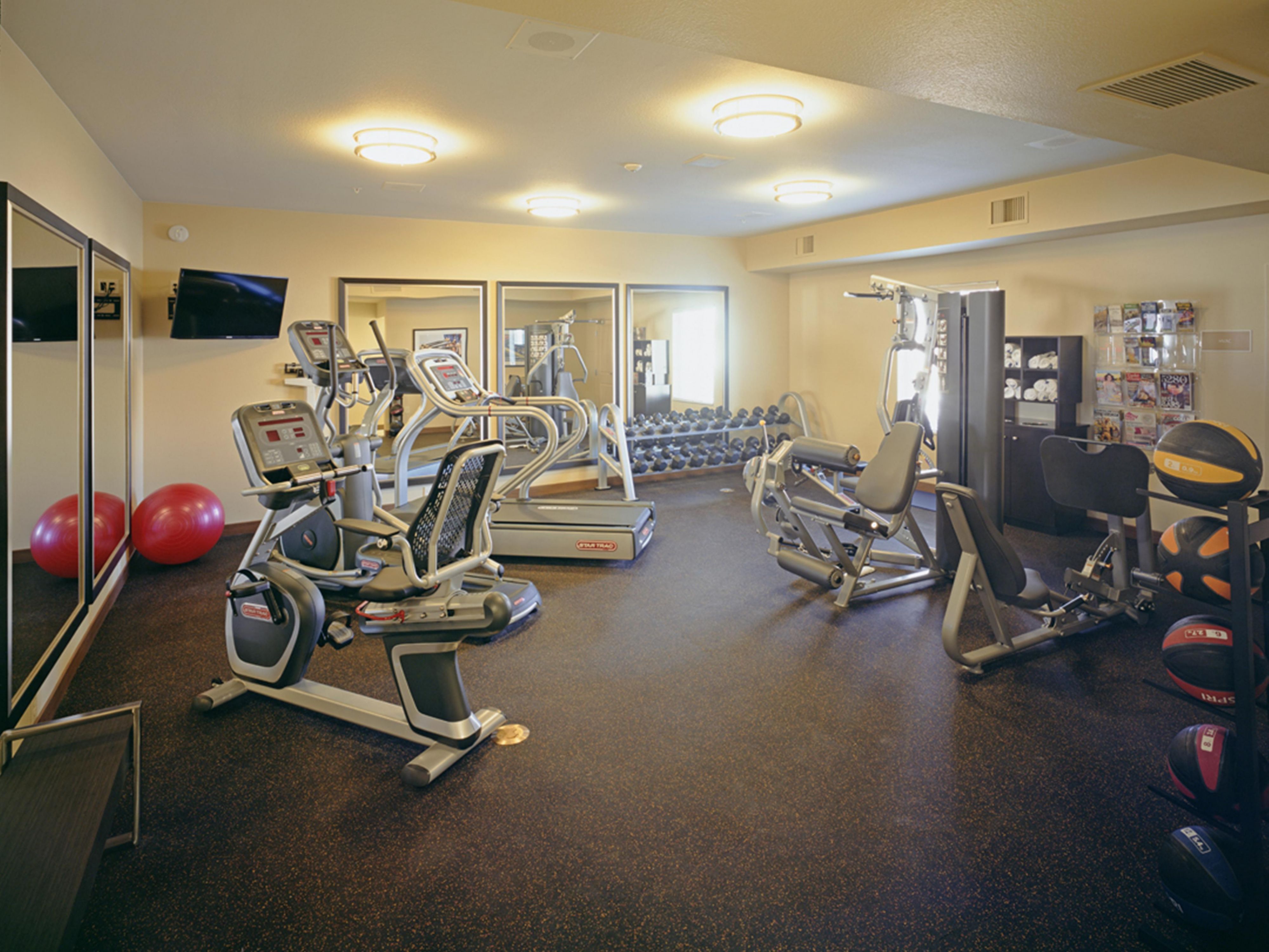 The hotel fitness center is a great place to exercise on the road!