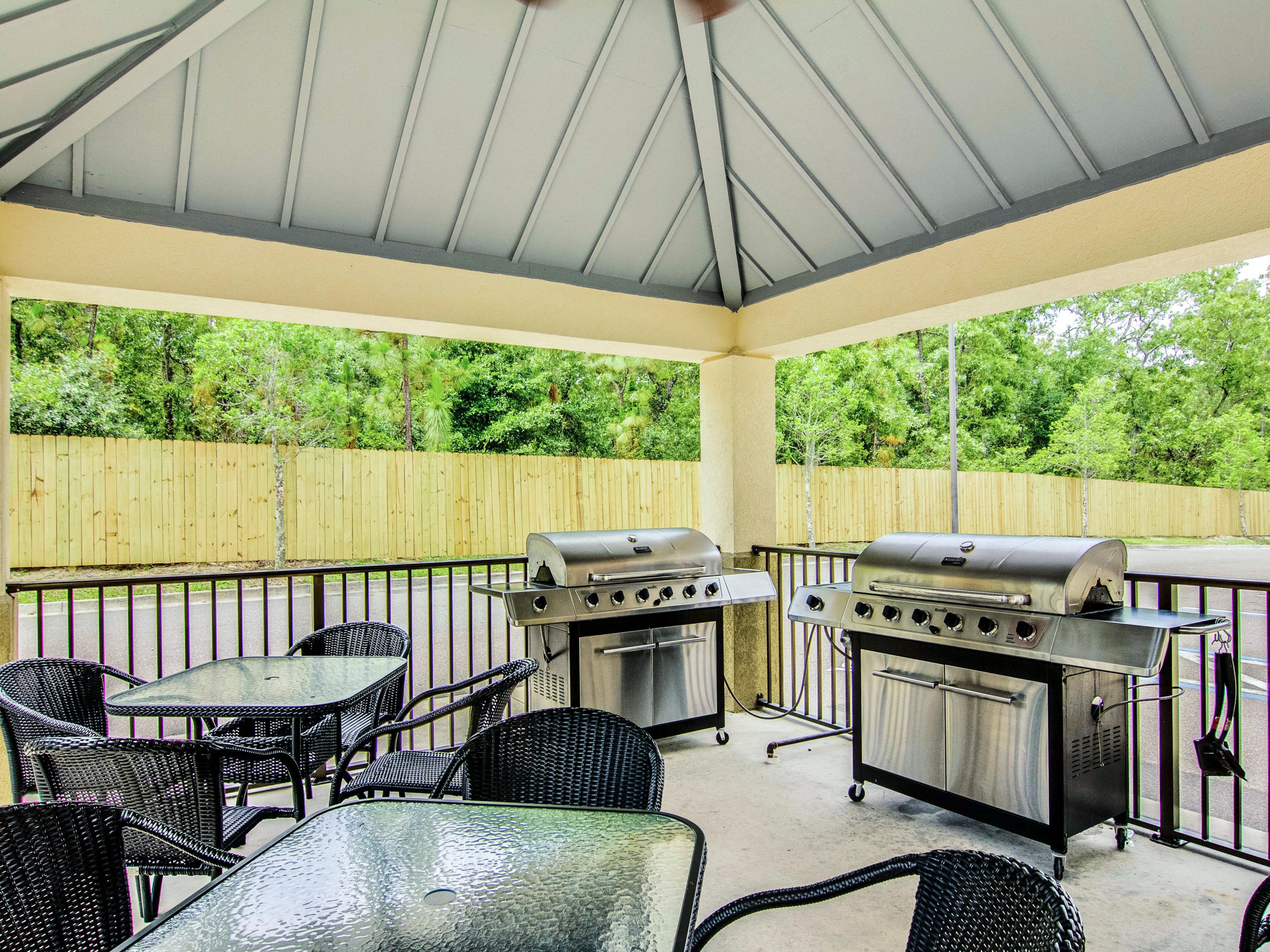 Grill up a nice steak under our gazebo using our complimentary barbecue grills and mingle outdoors with family and friends.