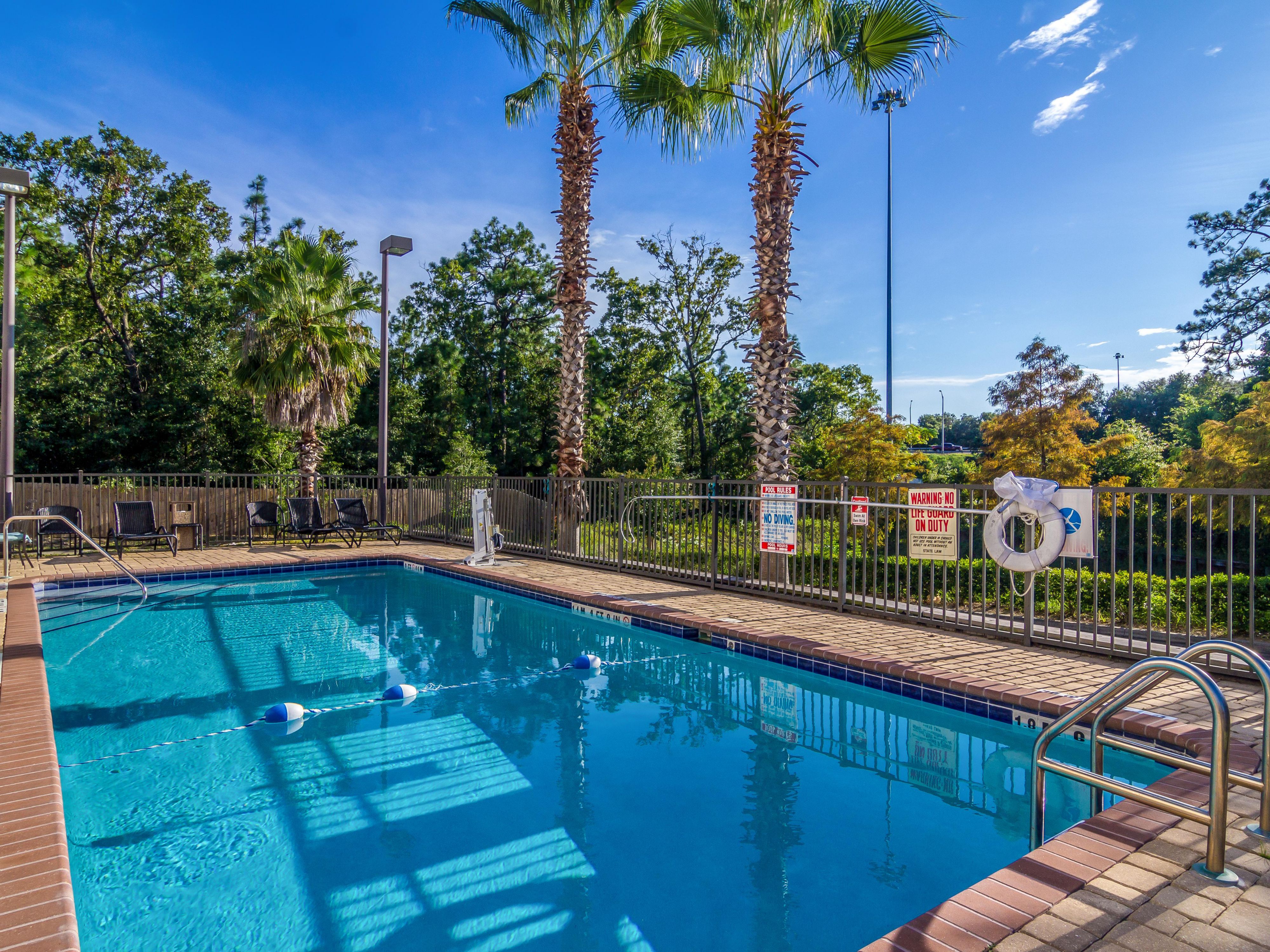 Relax under the Florida palm trees and catch a tan and a relaxing dip in our outdoor pool.