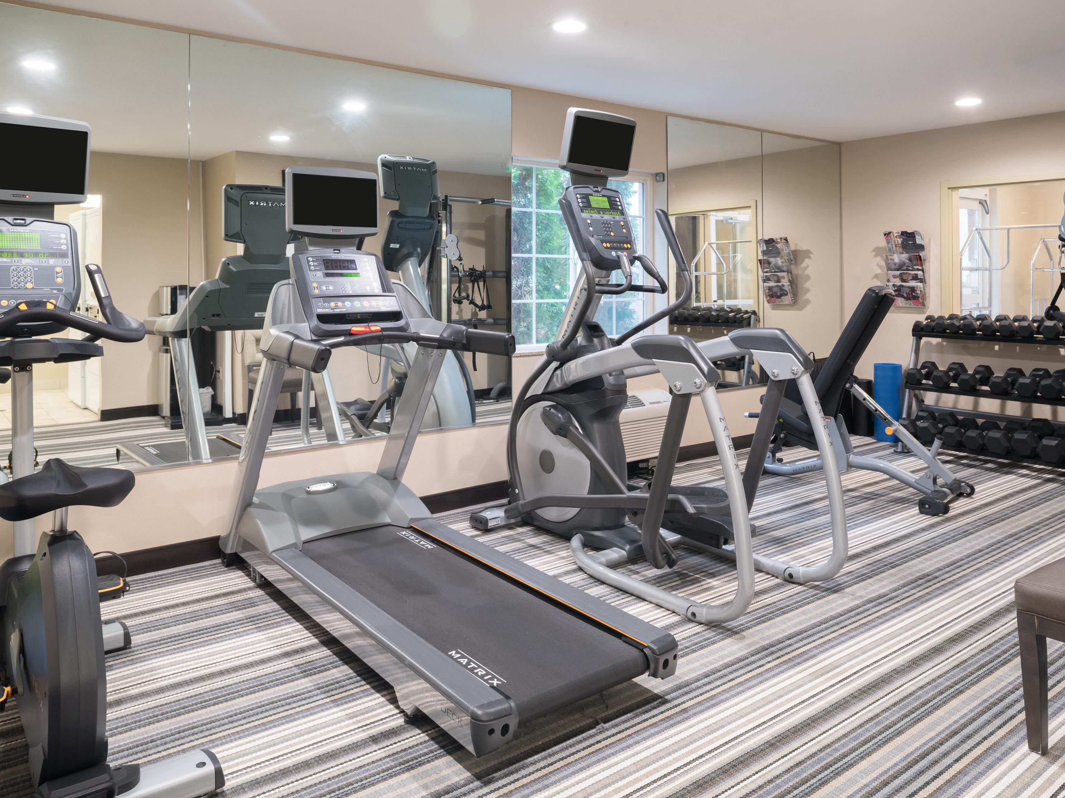 Stay connected to wellness goals in our 24 hour Fitness Center.