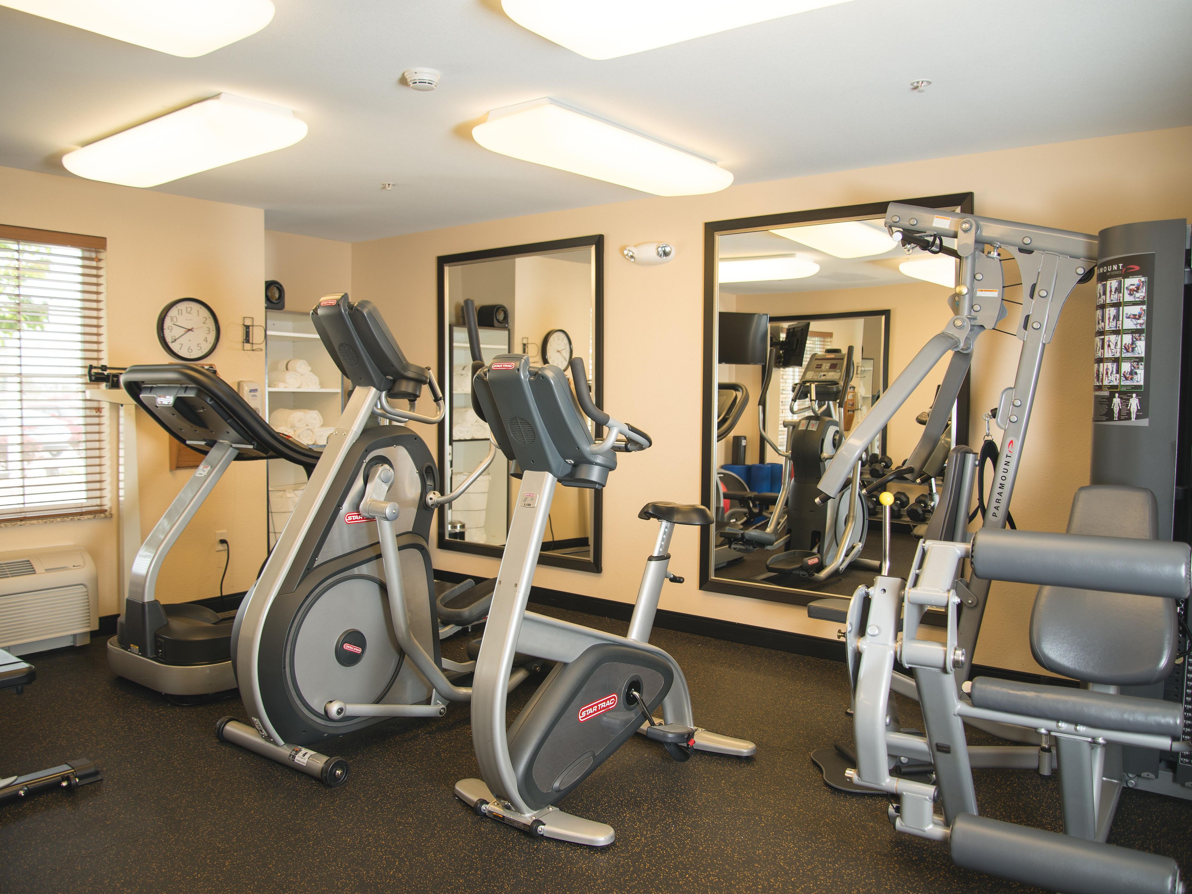 The Candlewood Gym is open 24 hours a day for your convenience