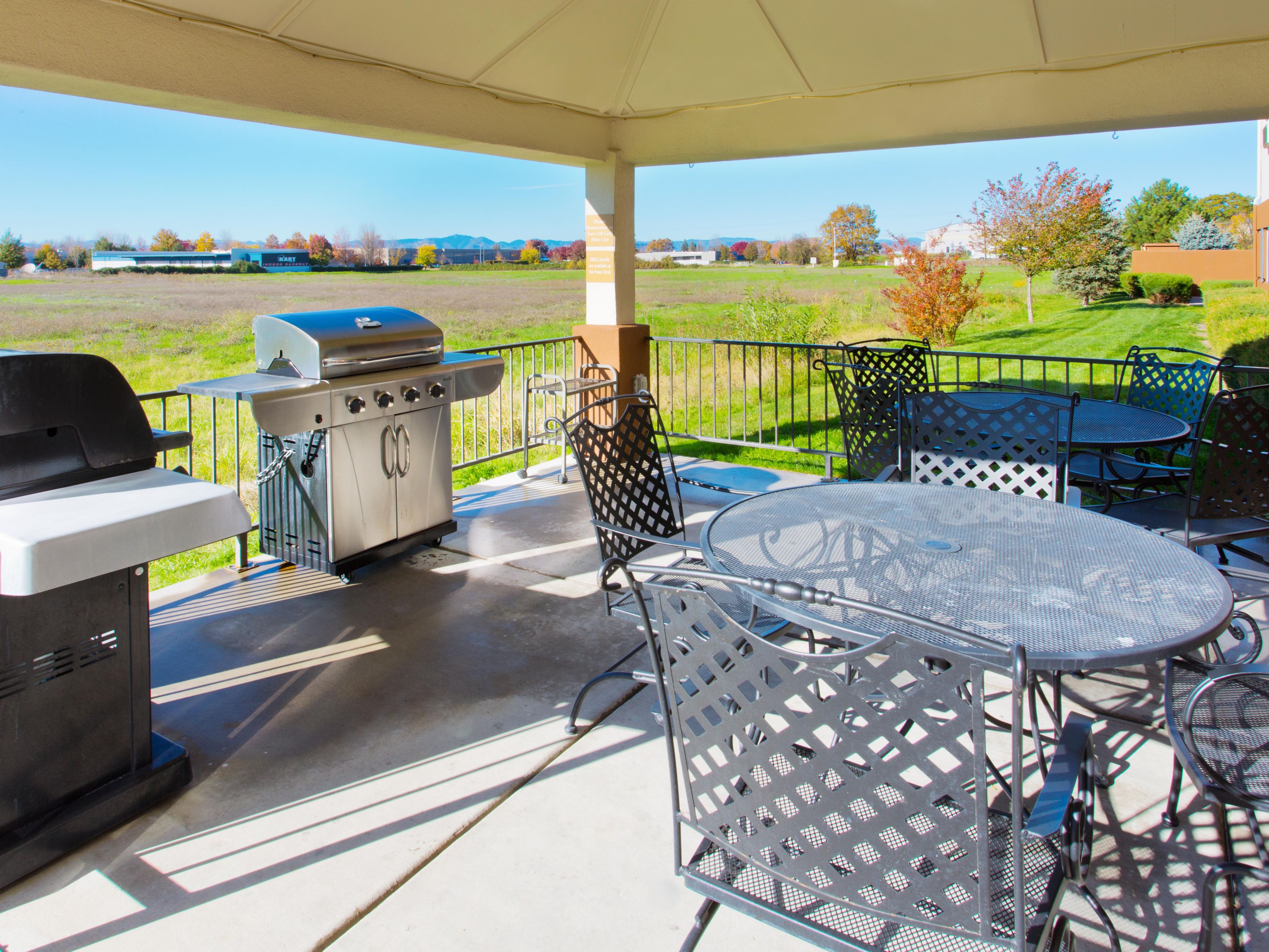 While staying be sure to utilize the hotel's complimentary barbeque and patio. It is available for all guests, see the front desk for more information.