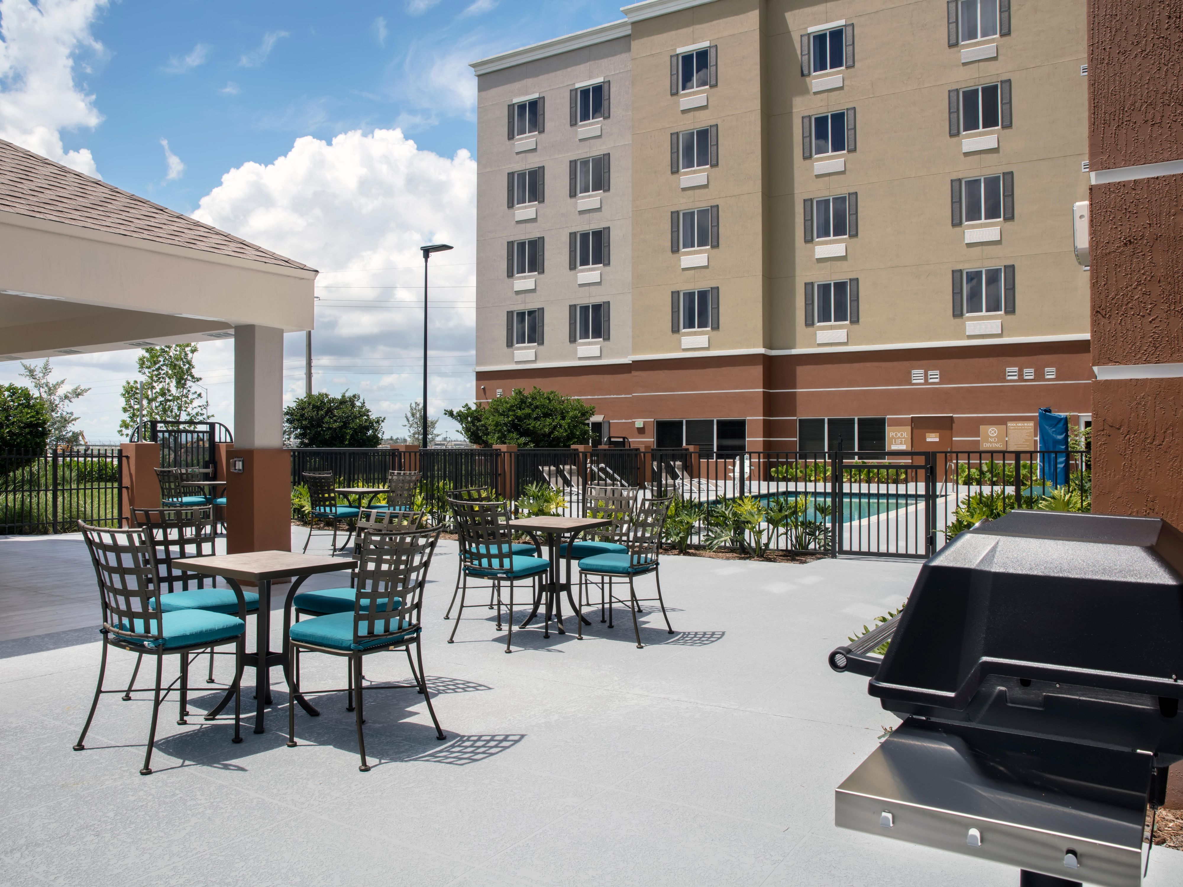 Take a dip in our outdoor pool or relax on the patio which has a grill for guests to use during their stay. 