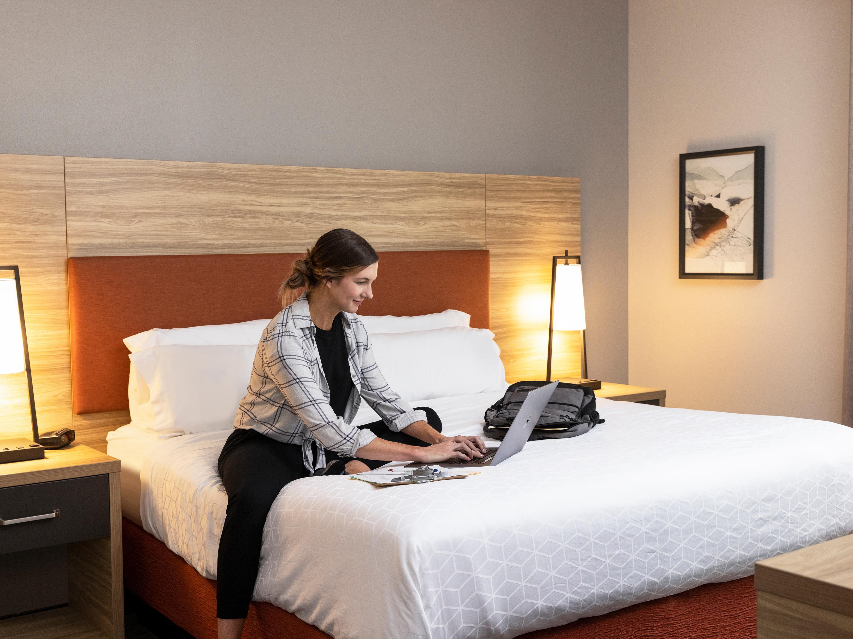 Whichever suite you choose, it’ll be spacious, comfortable, and complete with everything you need to live, work, and relax while you’re away from home.