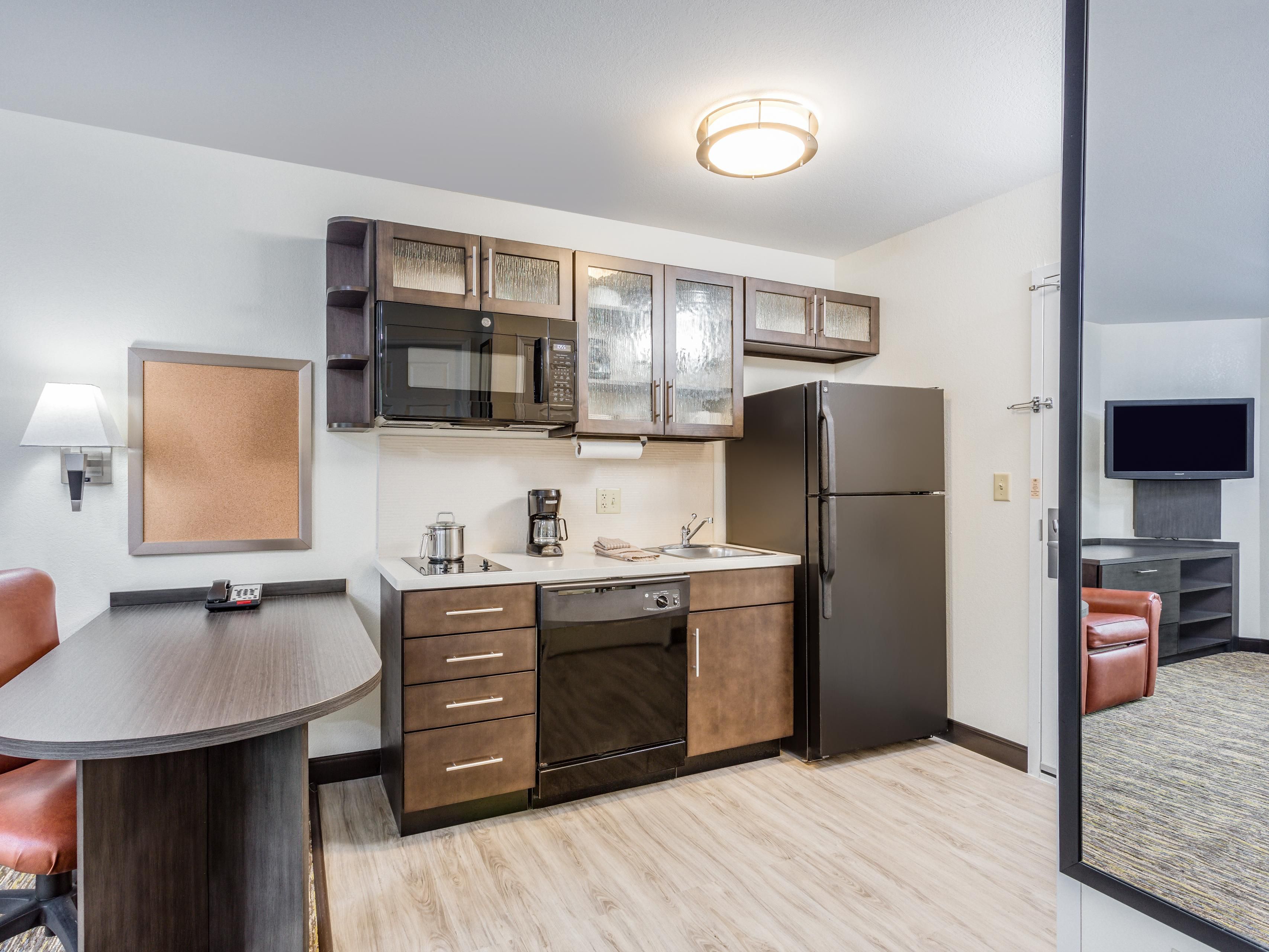 Fully Equipped kitchen in all of our Extended Stay Suites