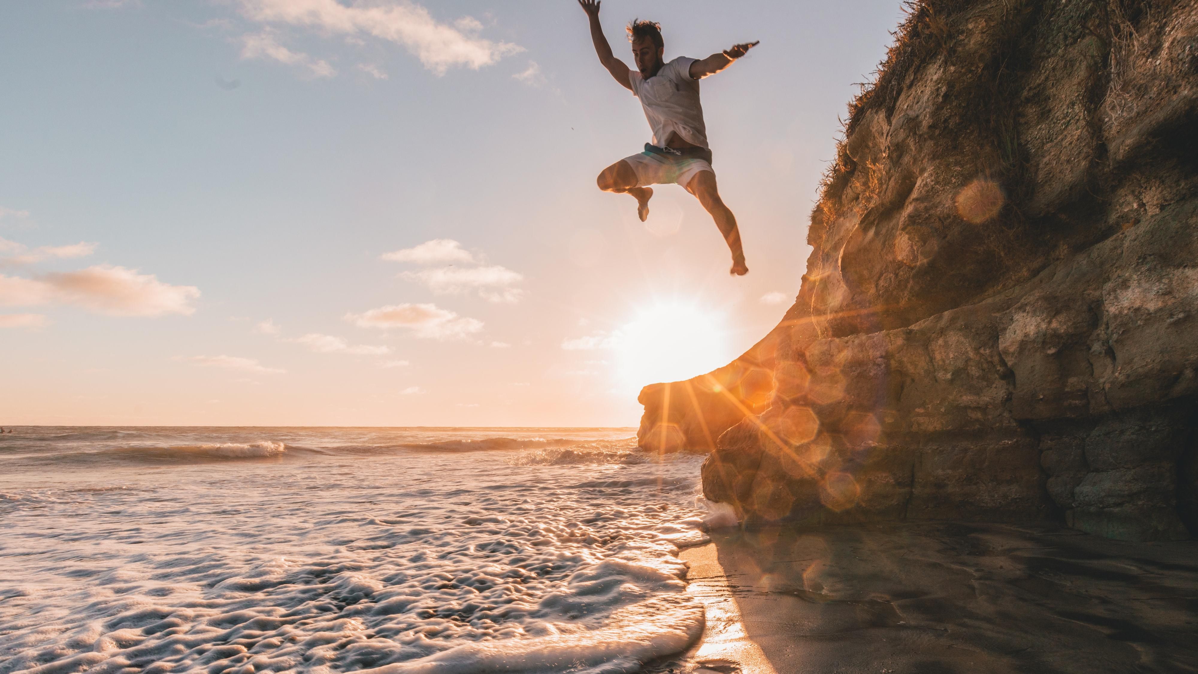 Water jumping. Jumping man. Look before you Leap. Diving into the Water.