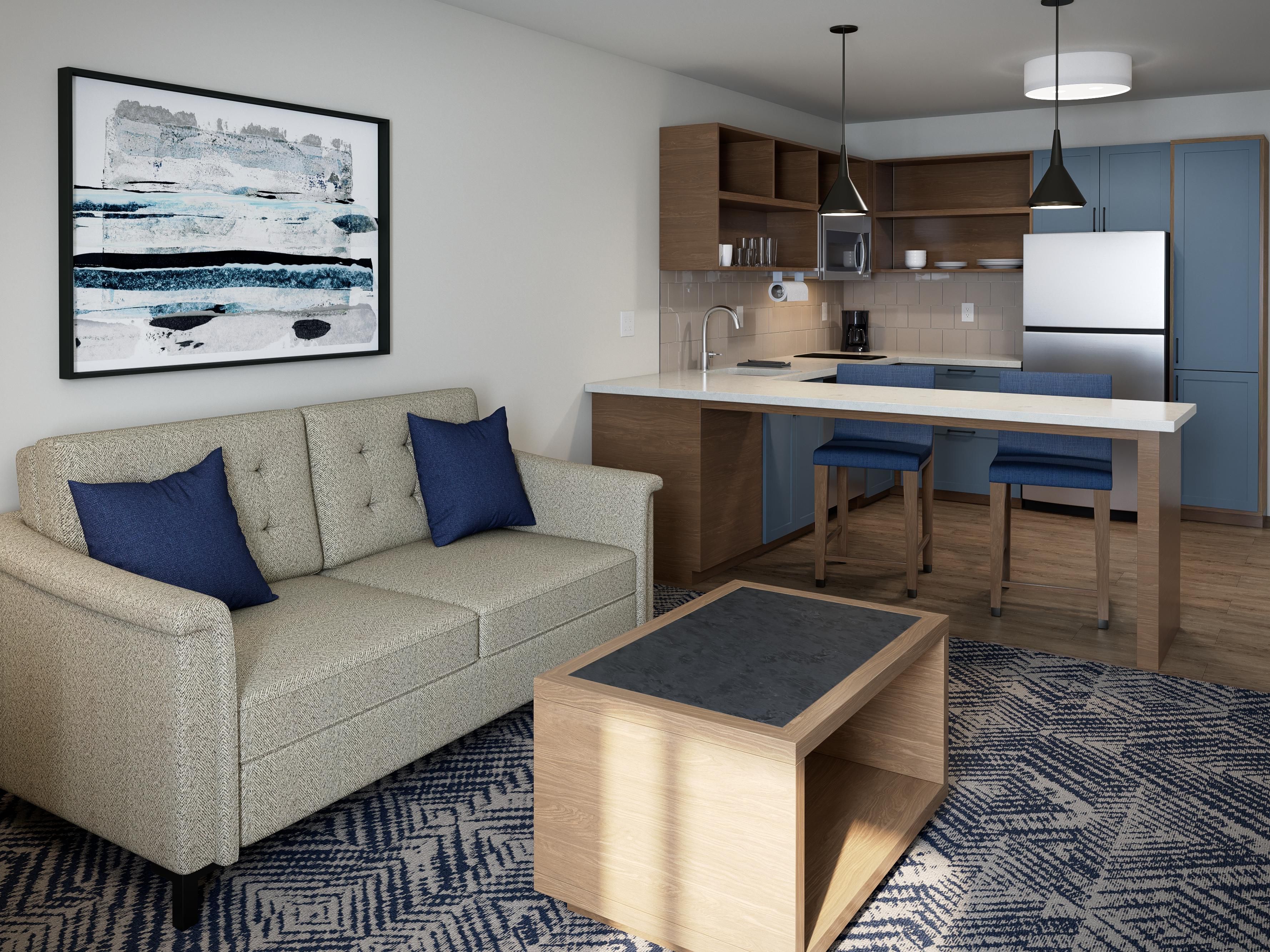 When you are far from home, we know it's the little things that make the biggest difference. All guest suites feature fully-equipped kitchens and spacious work area. Onsite complimentary laundry facilities, Fitness Center and 24-hour market. We are pet friendly too.