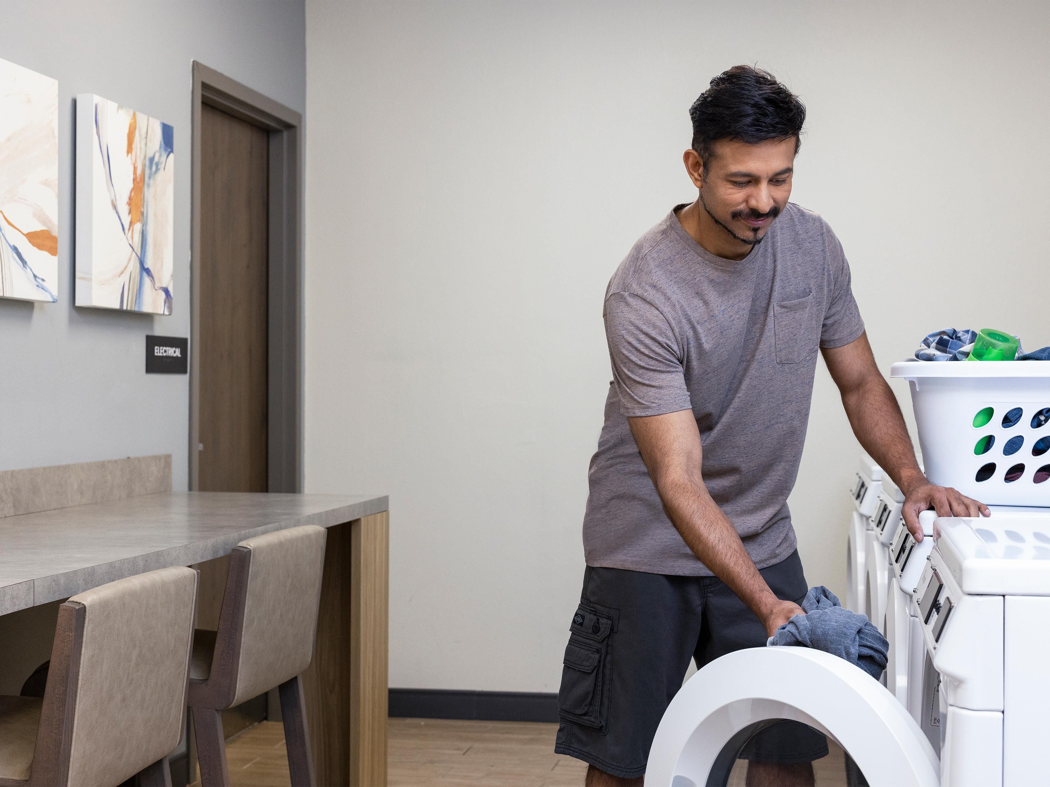 Toss in a load of laundry, on us! The machines are free to use to our guests 24/7. 