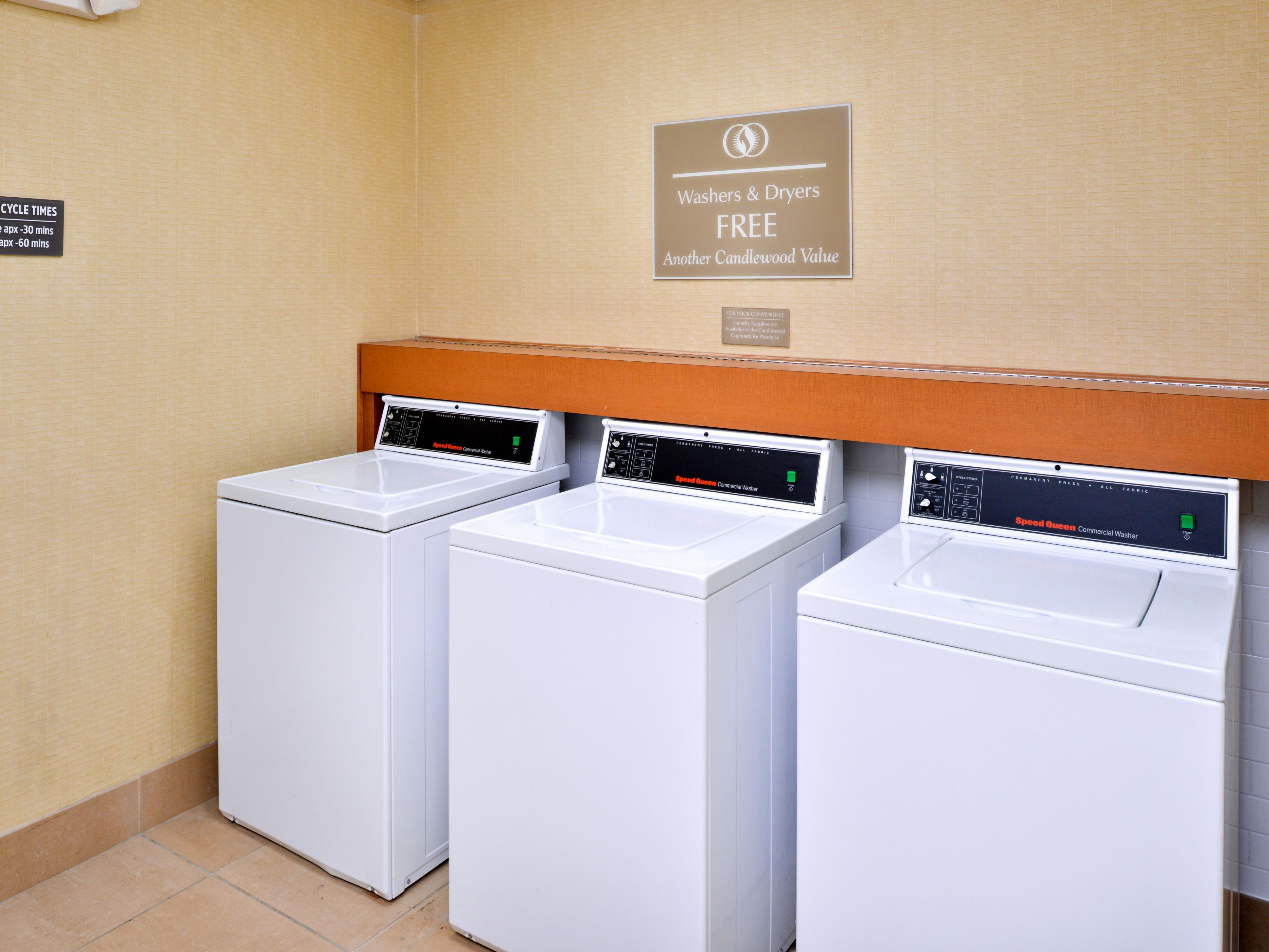 Take advantage of our complimentary laundry facilities, designed to make extended stays more comfortable and cost-effective.