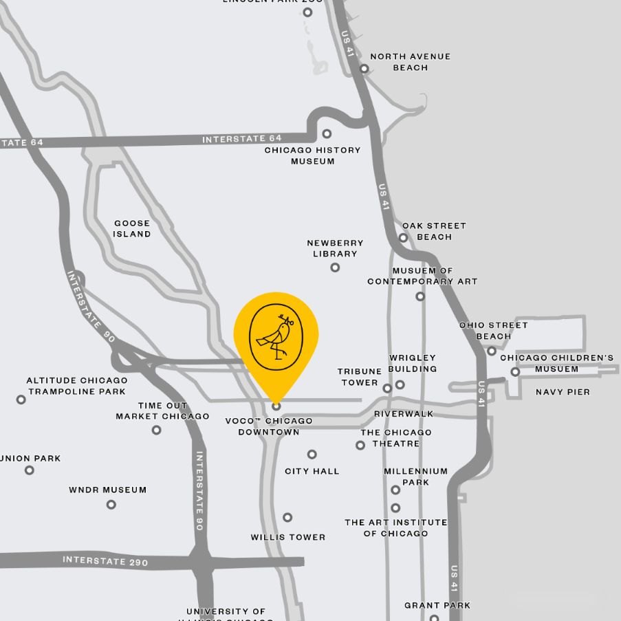 Map of Chicago with indicator of voco Chicago's location
