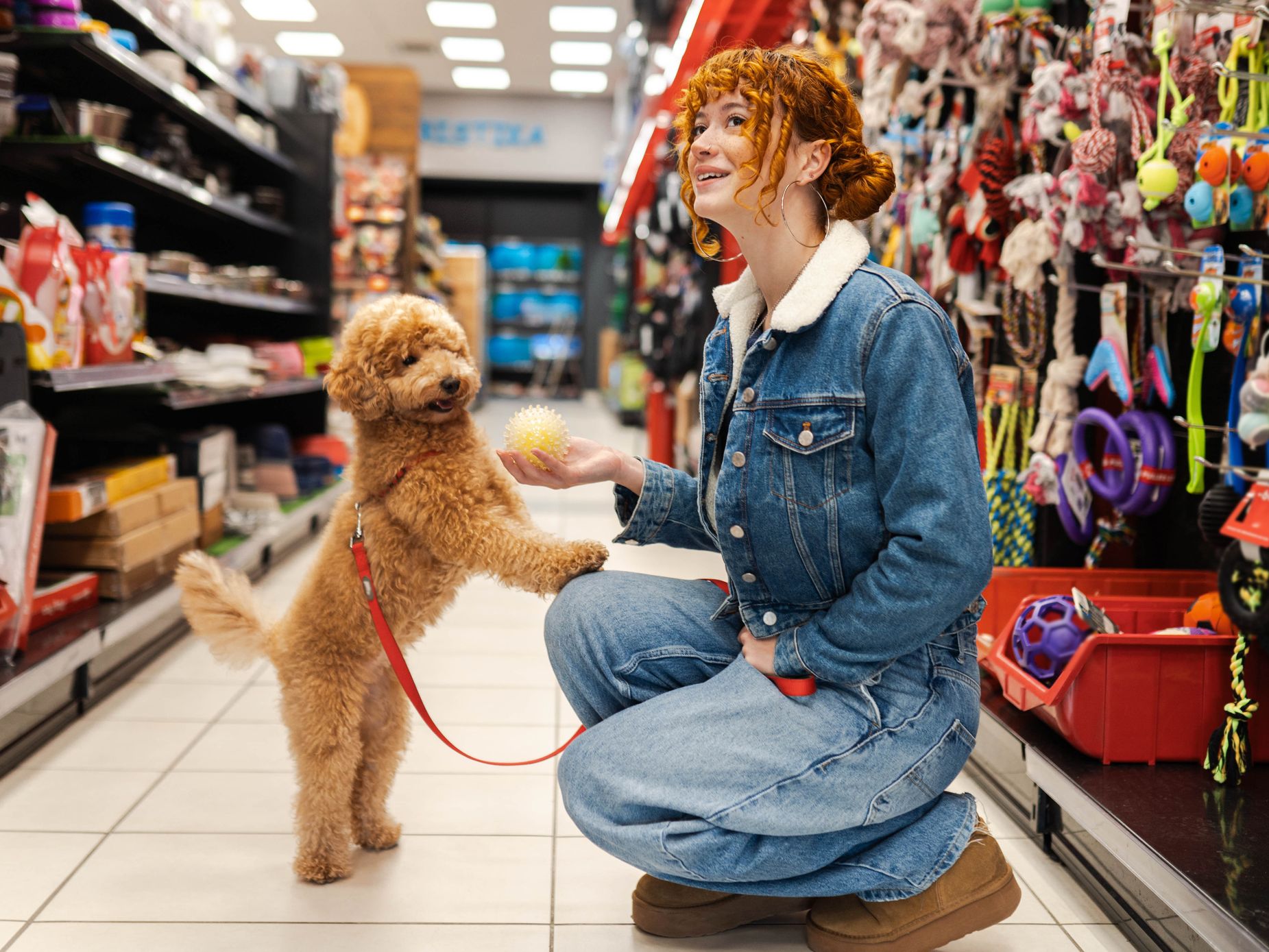 dog and owner at pet store