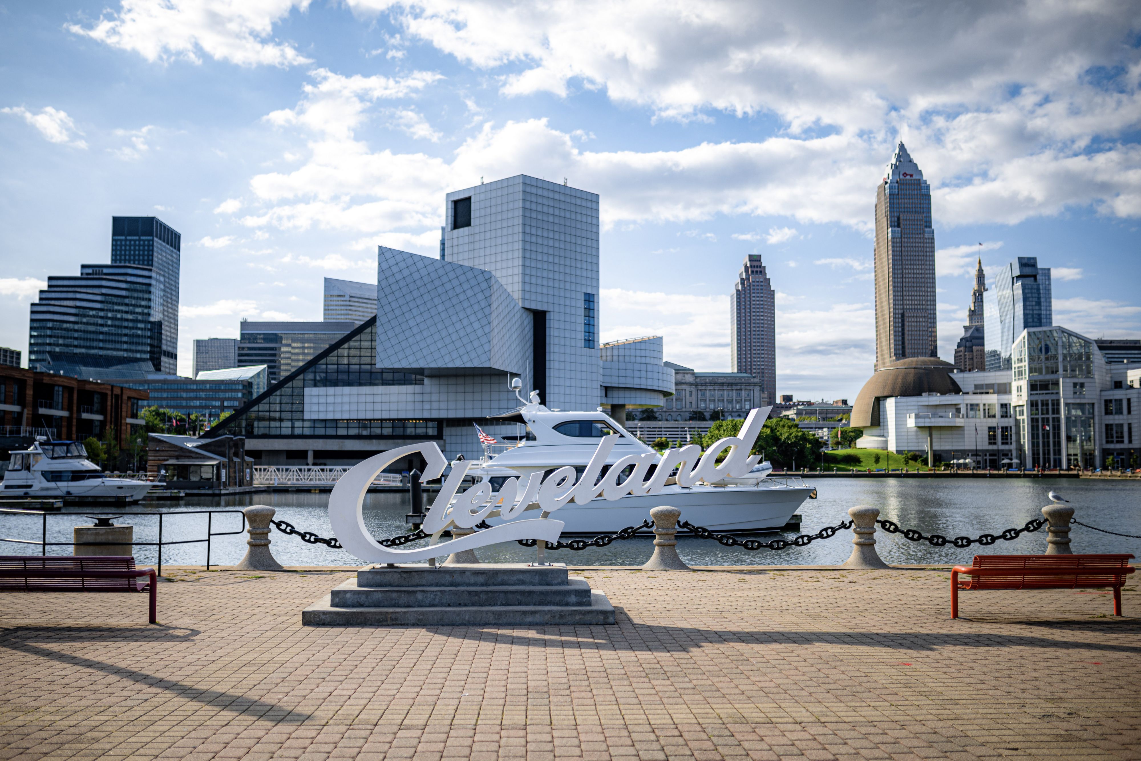 Cleveland skyline viewed from North Coast Harbor.
