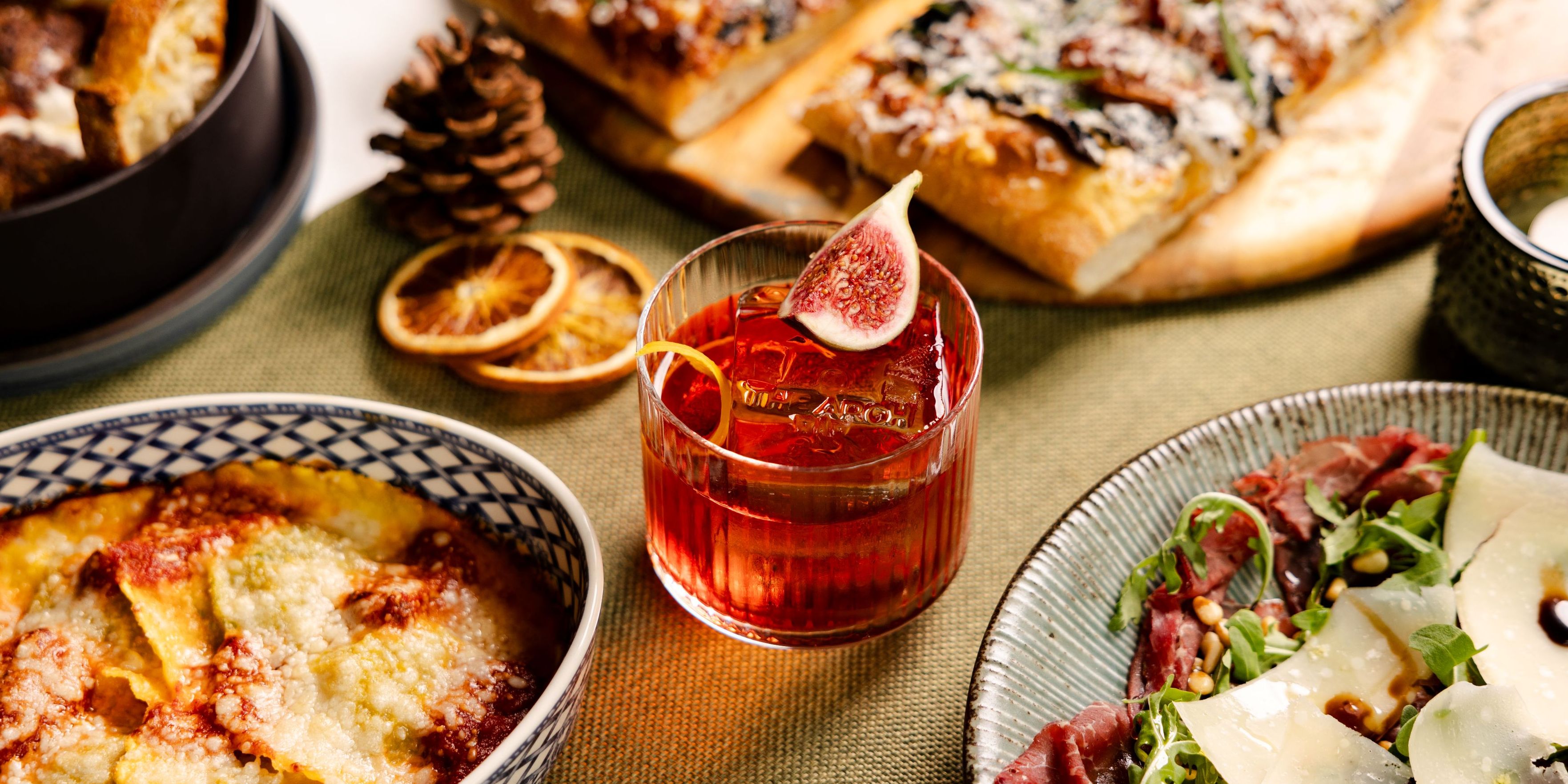 Winter terrace food and cocktail