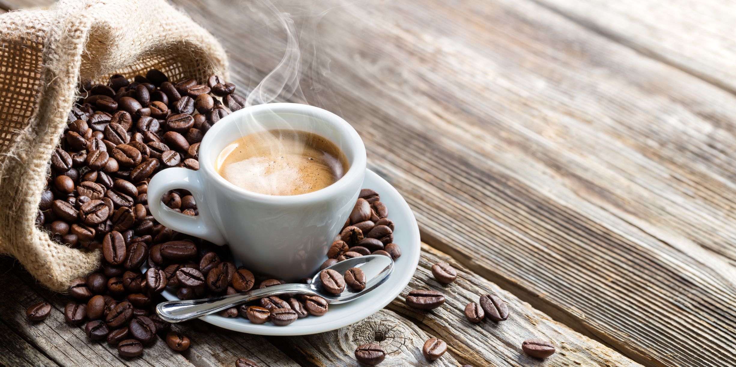 Coffee beans and hot coffee
