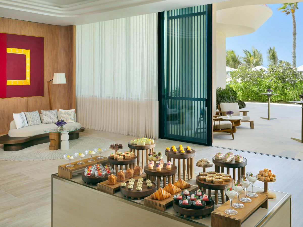 Elegant coffee break spread in modern lounge.