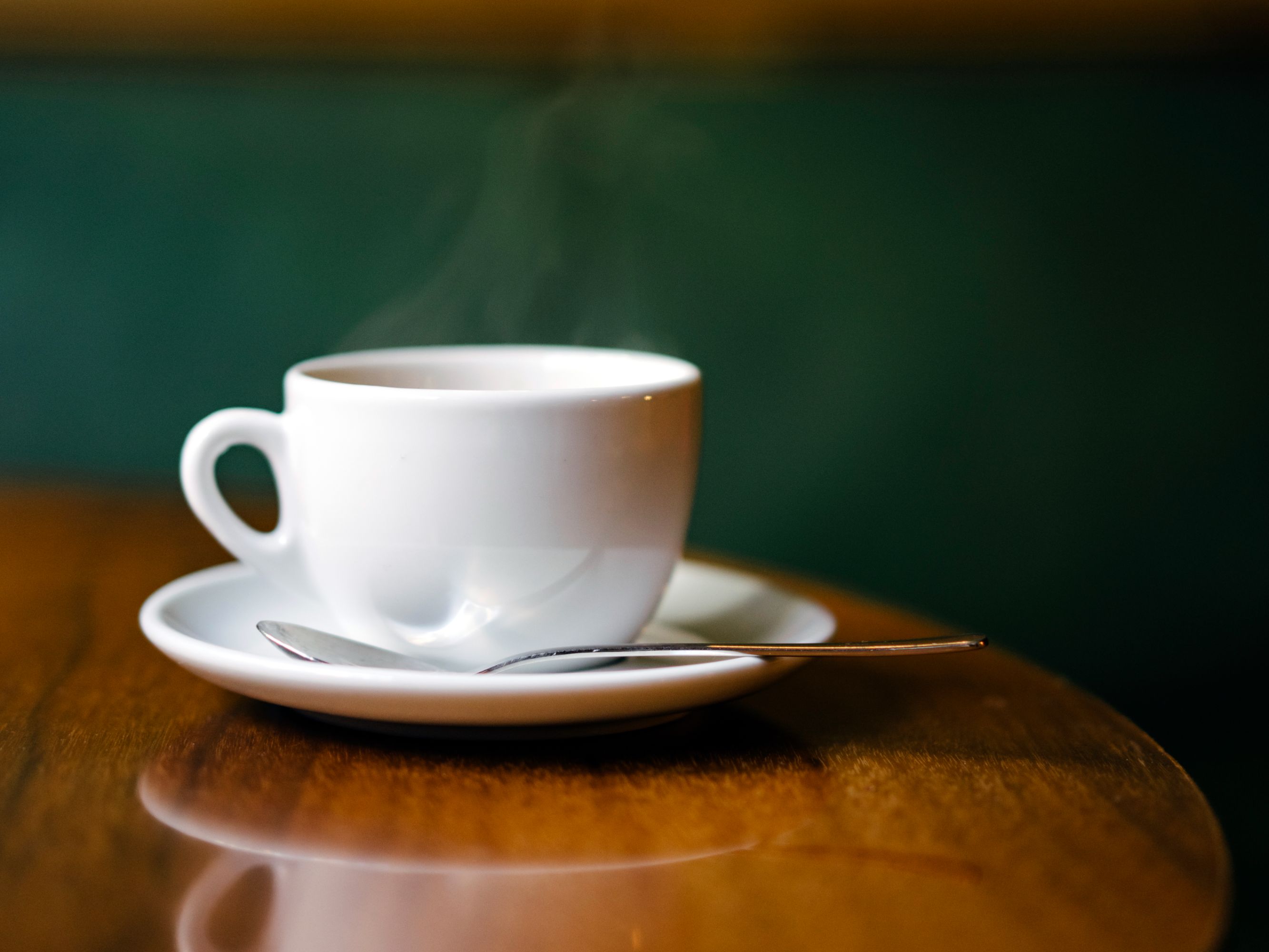 Steaming cup of coffee