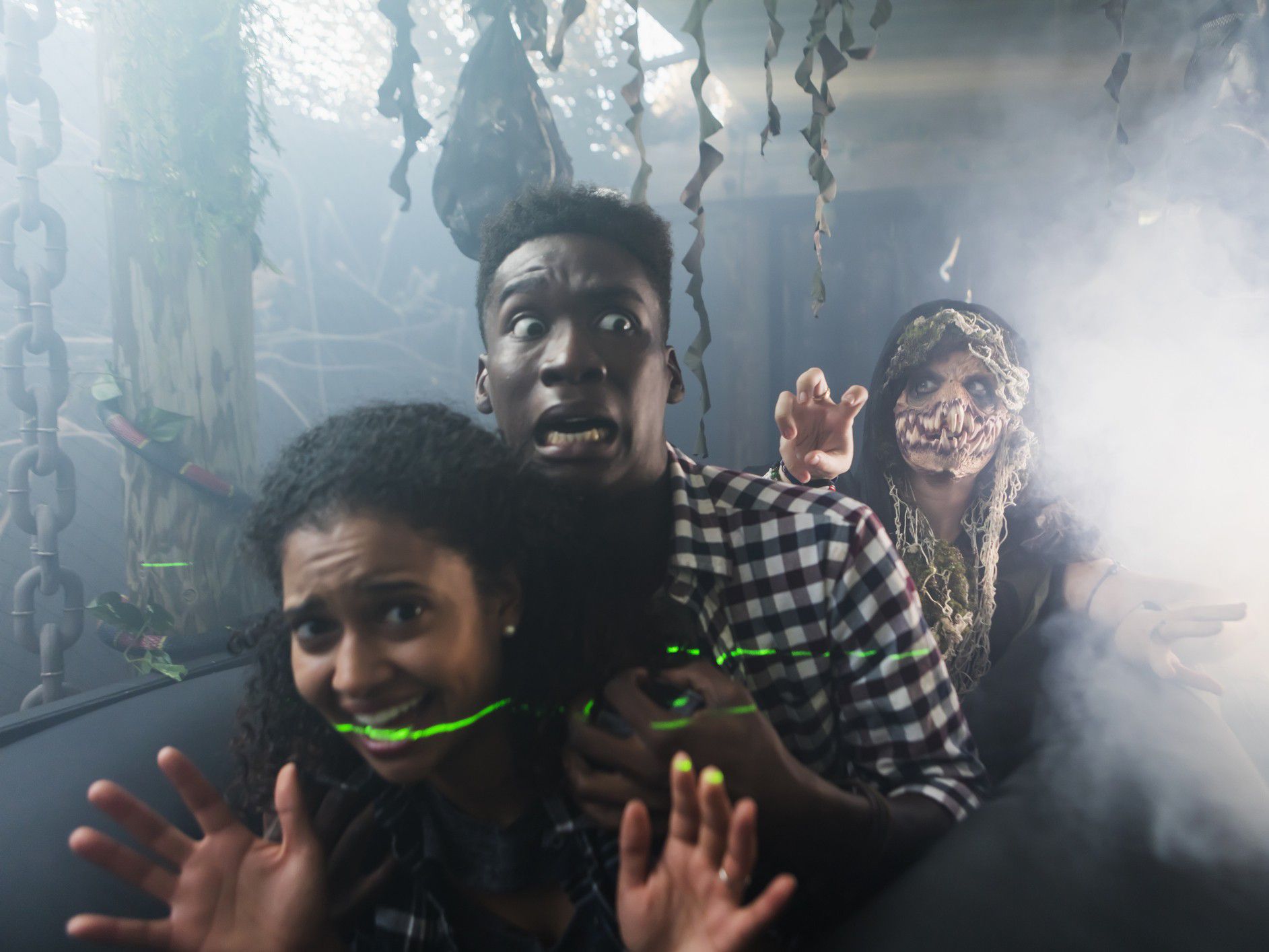 Couple at a haunted house