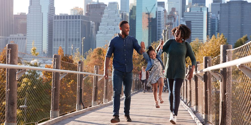 Family walking on the highline in New York City