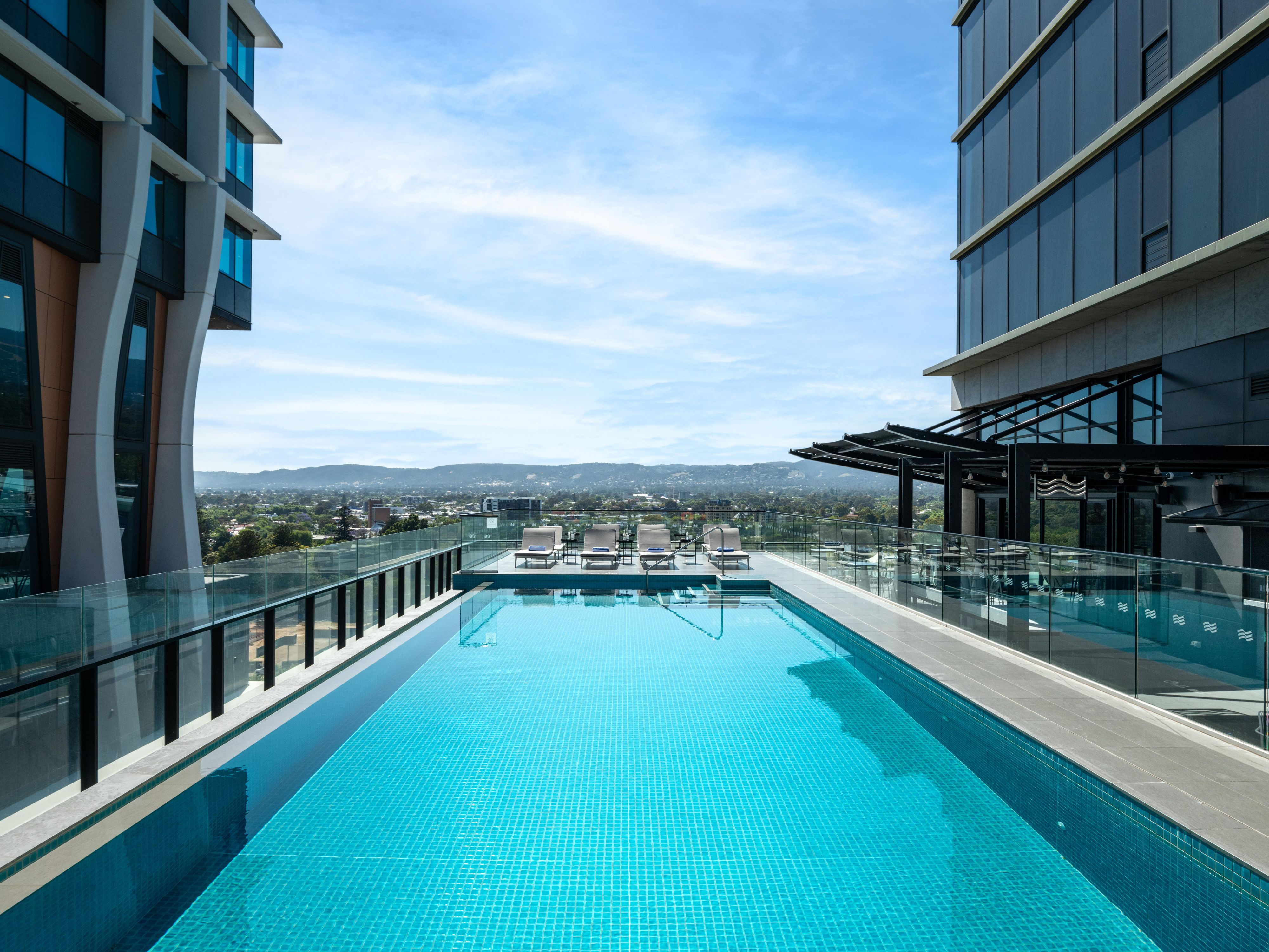 Take a swim in our outdoor pool on level 10 with stunning views 