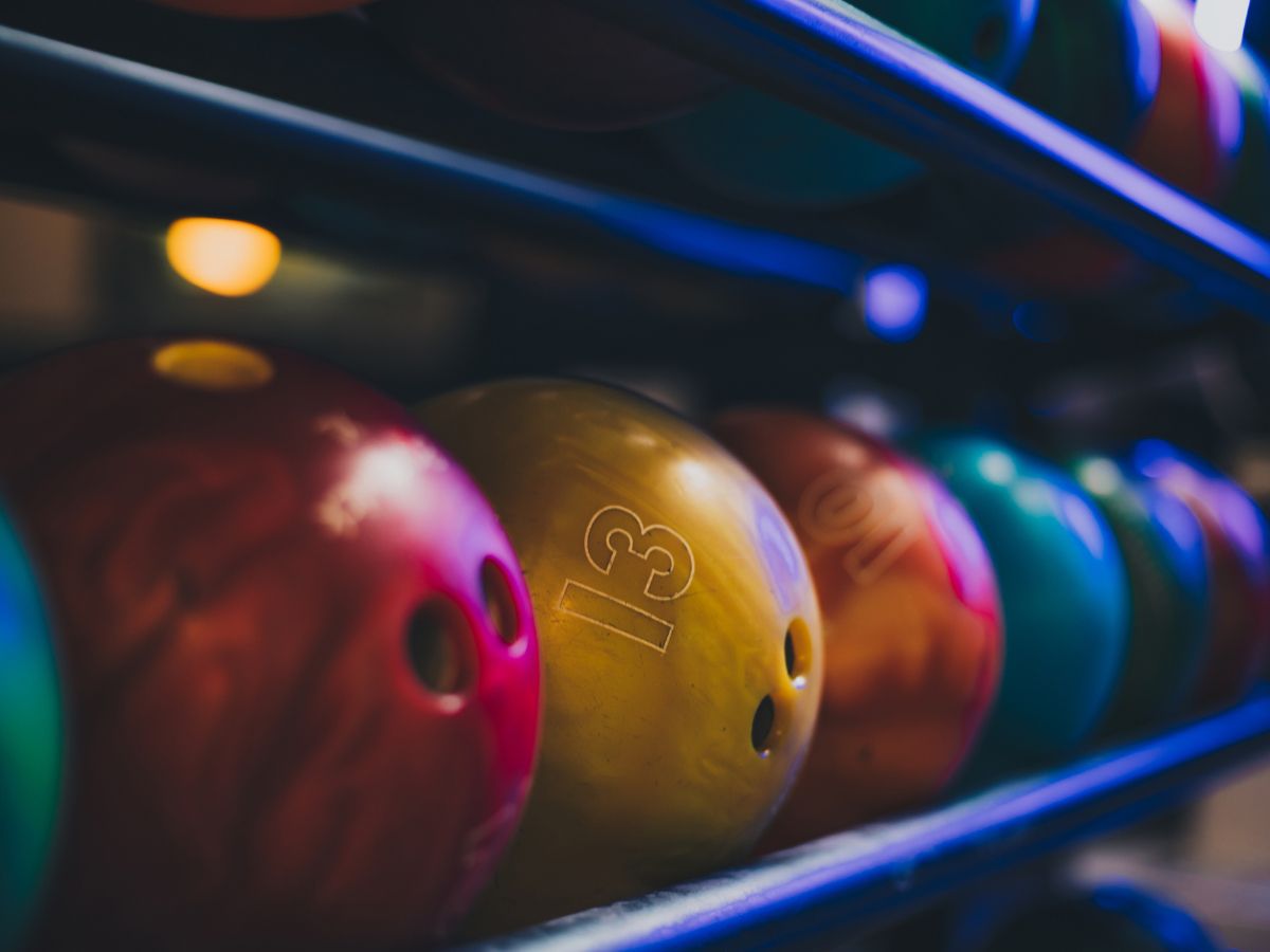 Bowling balls on a rack