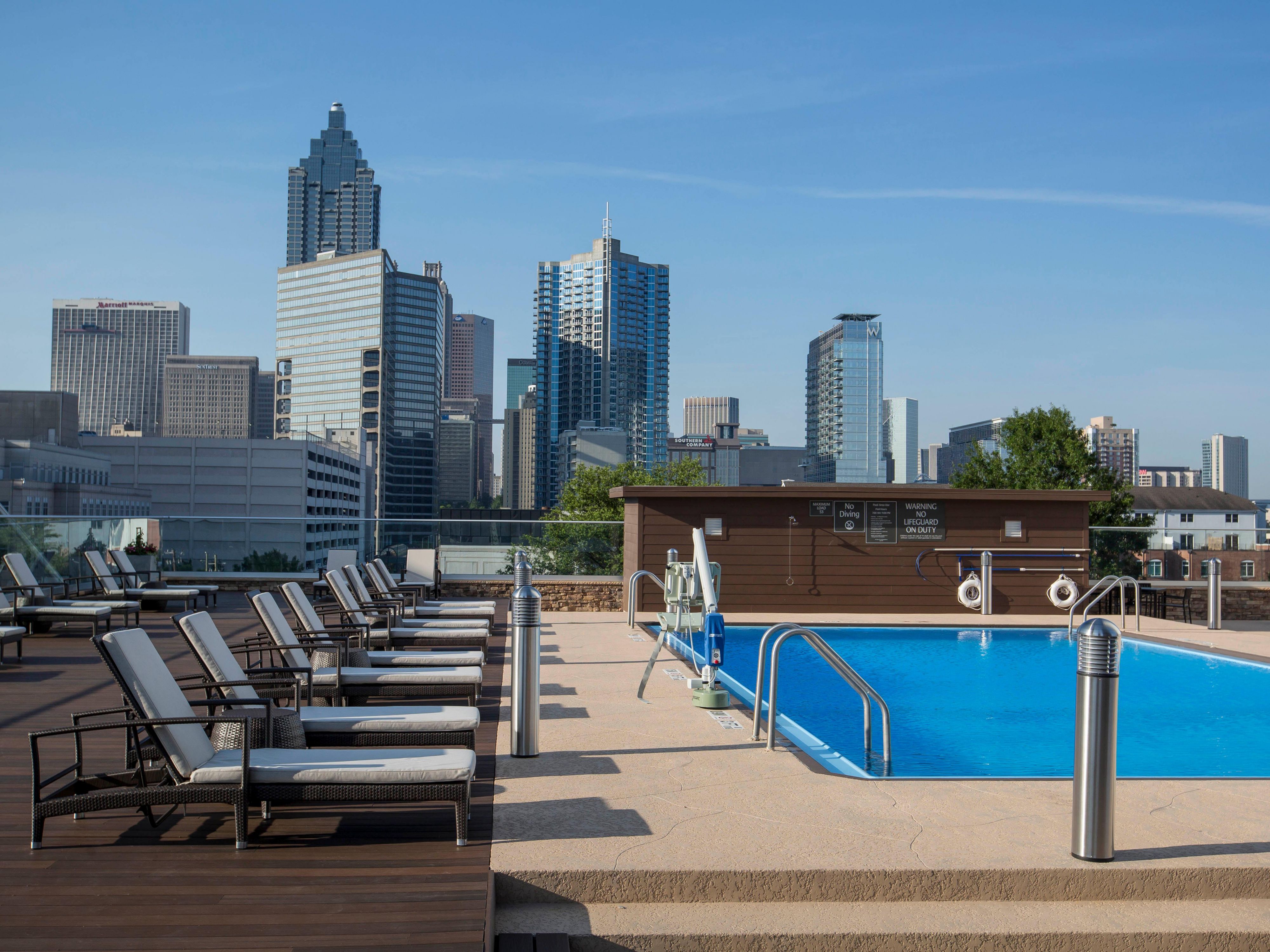Enjoy a leisurely evening swim in our outdoor rooftop pool.